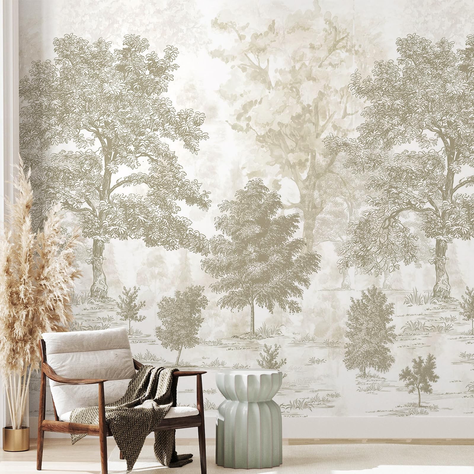 Zeeko Vintage Forest Wall Mural Peel and Stick 148" W 148"x 98", Brown Green