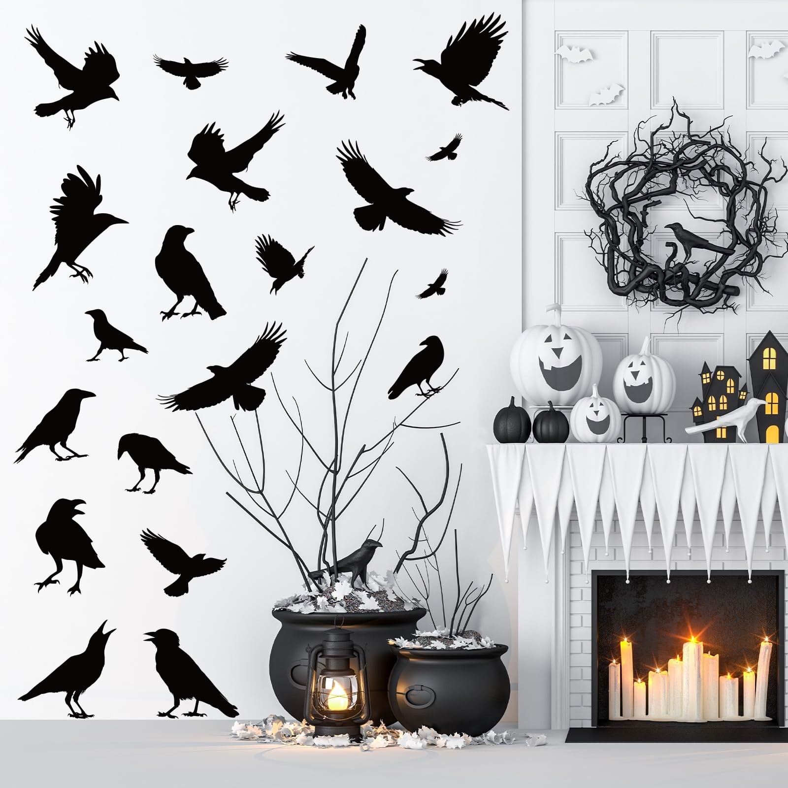 Halloween Wall Stickers Black Crow Wall Decals Removable Room Mural Stickers …