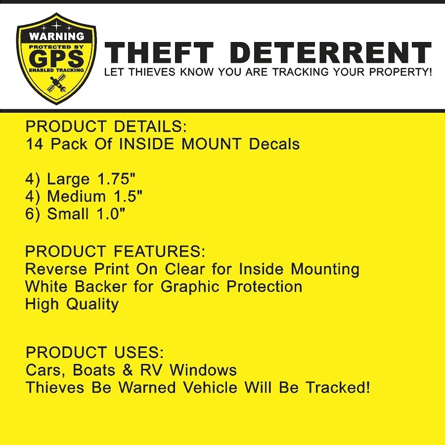 14 PACK GPS Tracking Warning INSIDE MOUNT Theft Deterrent Stickers High Quality