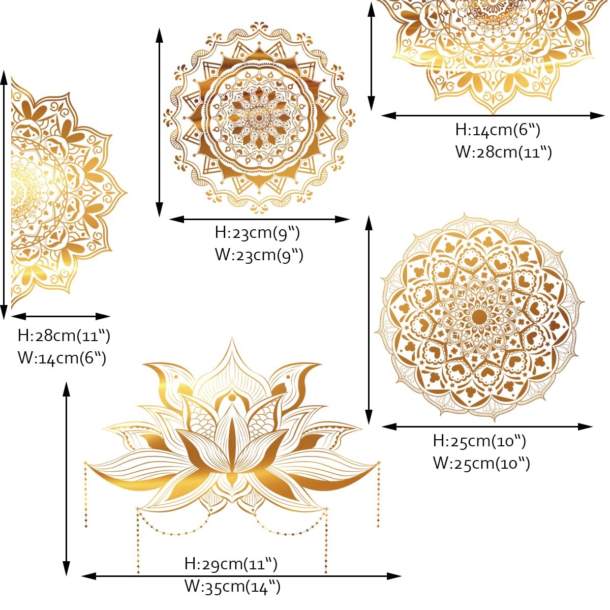 Mandala Wall Stickers Boho Large Gold Lotus Floral Wall Decal Peel and Stick …