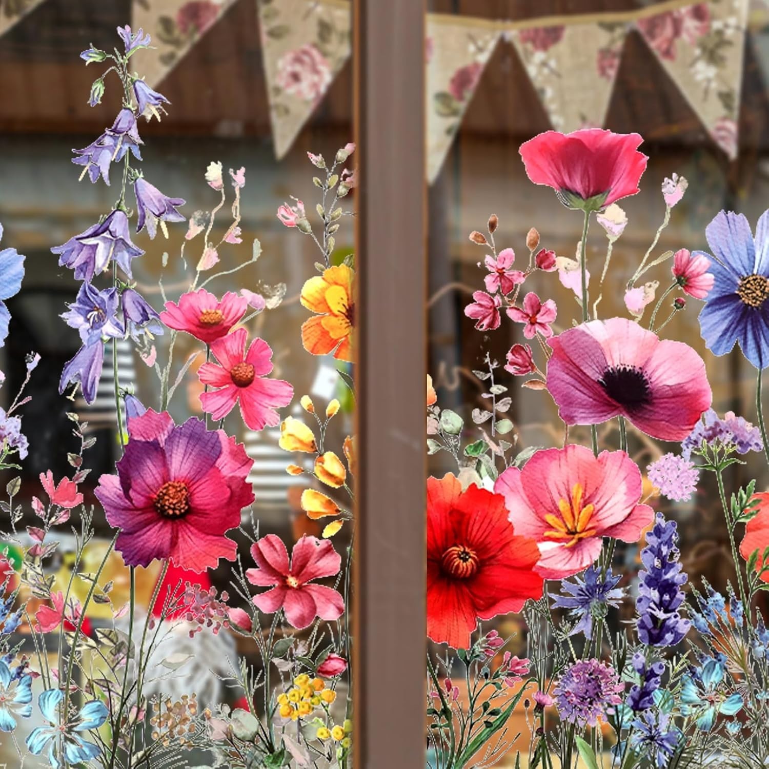 Flower Window Sticker, Double Sided Wildflower Grass Wall Decals Flower Windo…