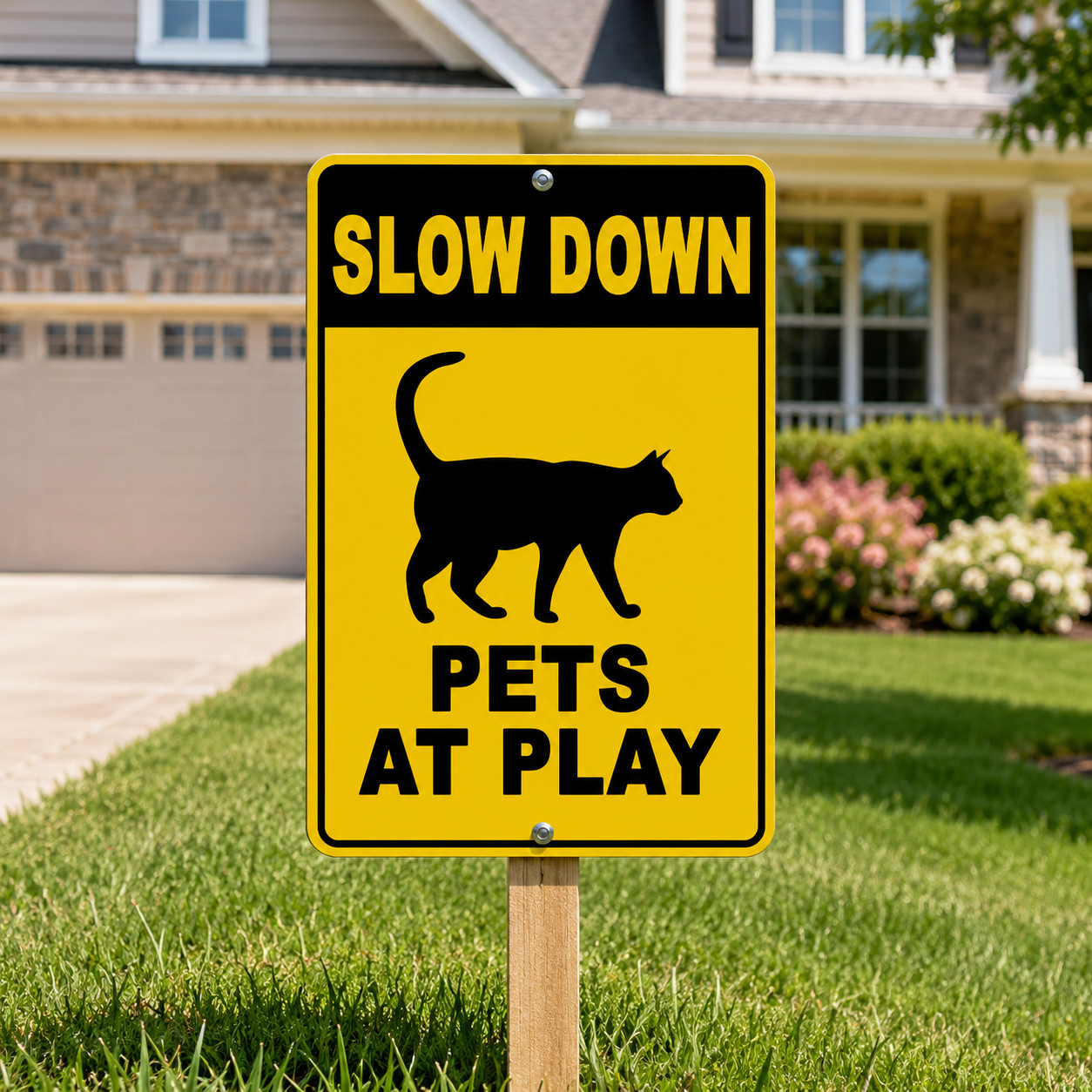 Slow Down Pets At Play Aluminum Sign Decal Cat Metal Driveway Pet Safety Sign