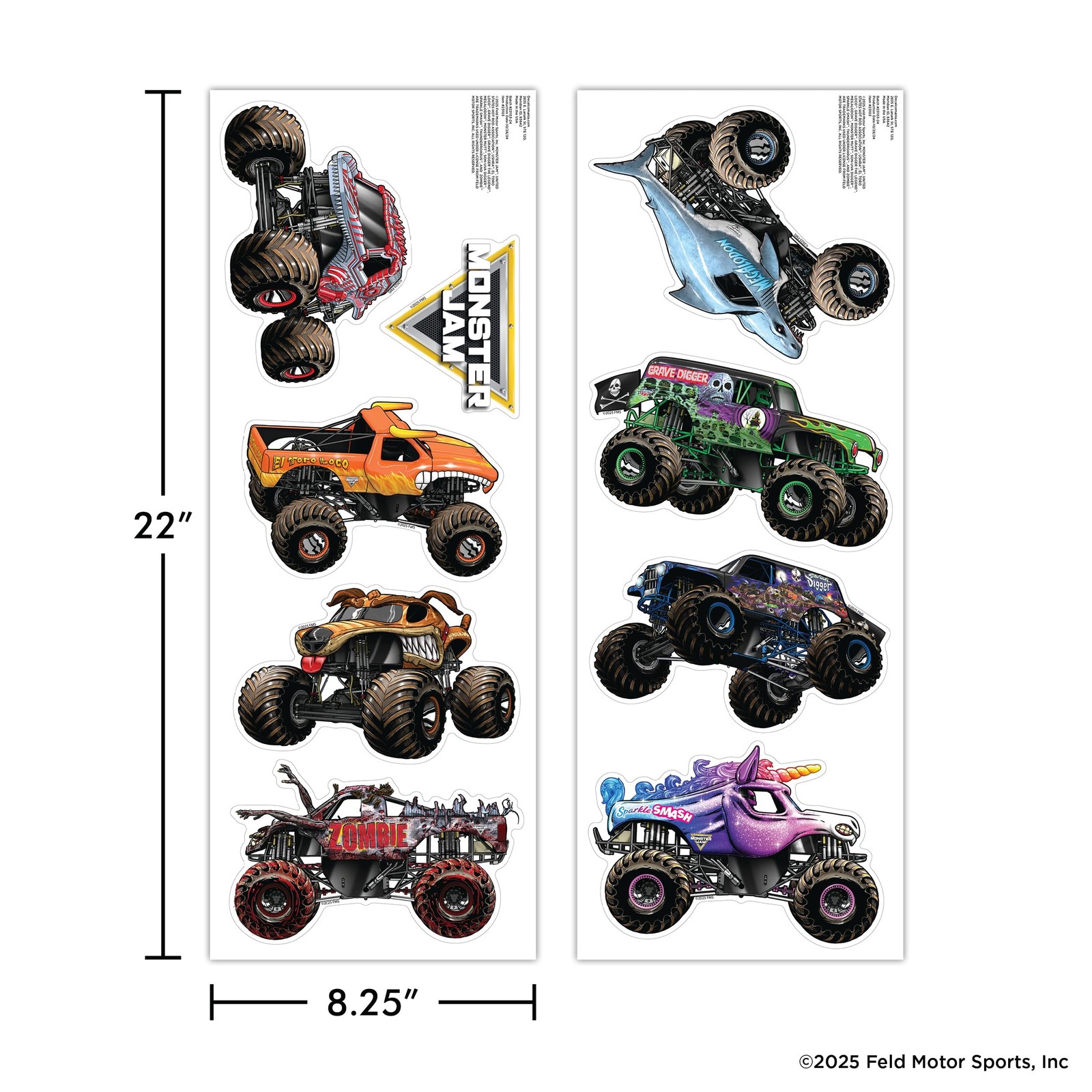 Monster Jam Trucks Wall Decals Pack – Grave Digger Son-Uva Digger El Toro Loc…
