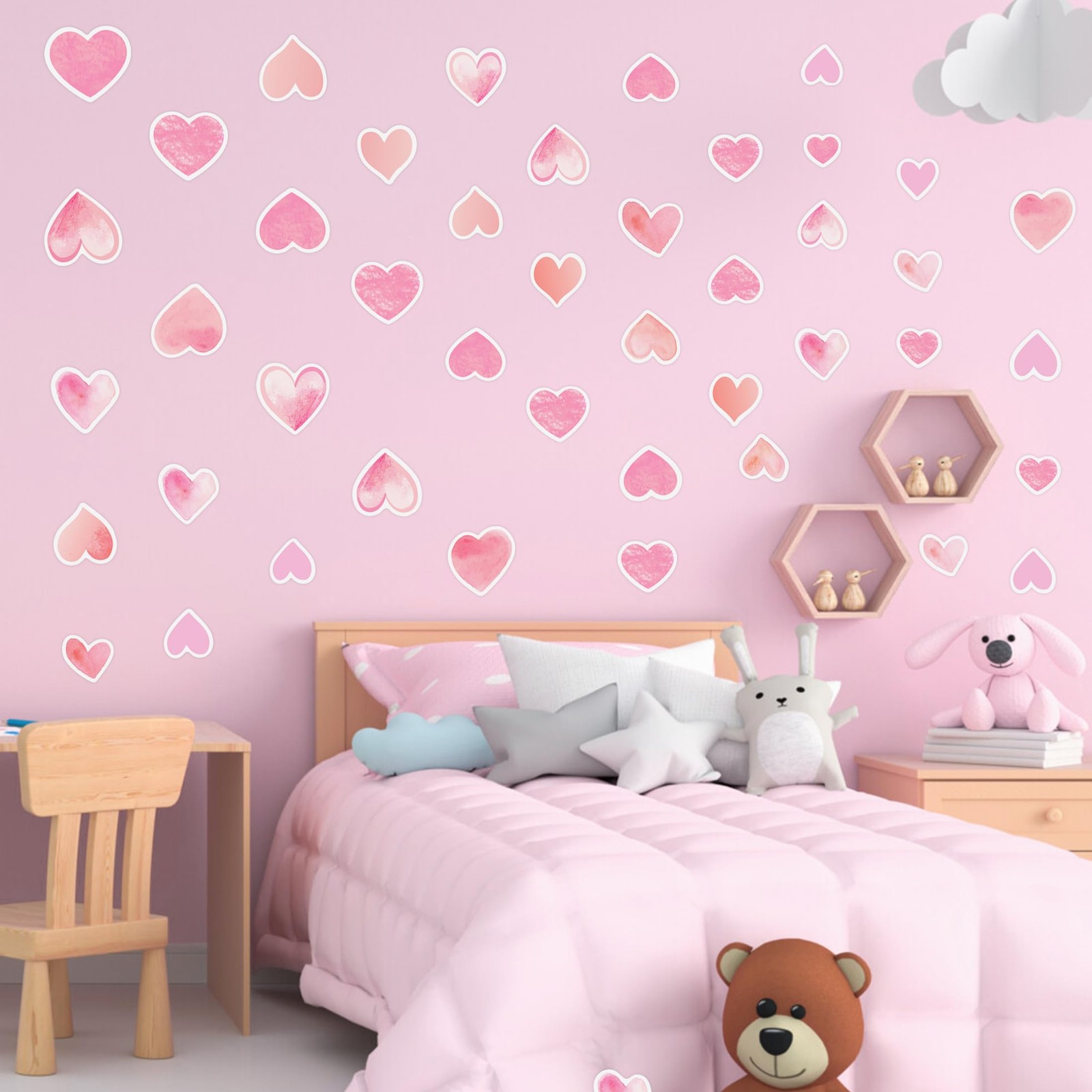 42 pcs Pink Heart Shape Wall Stickers for Girls Bedroom，Glow in The Dark Kids…