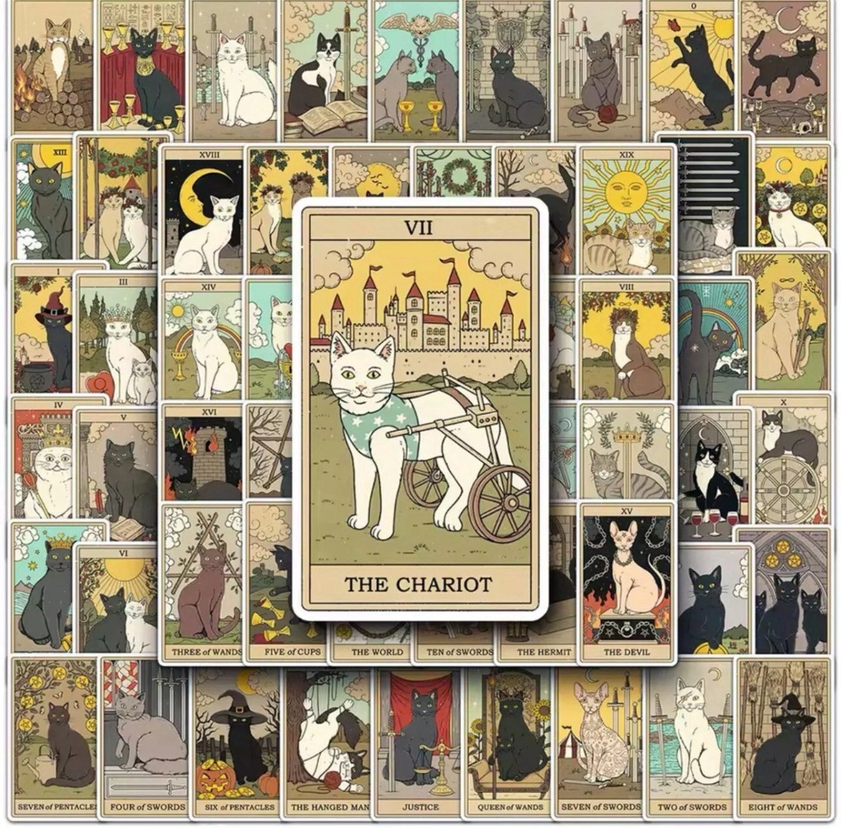 Cats Rule the Earth Tarot~78 Stickers Matte Cute Cat-Themed Divination Gift Set