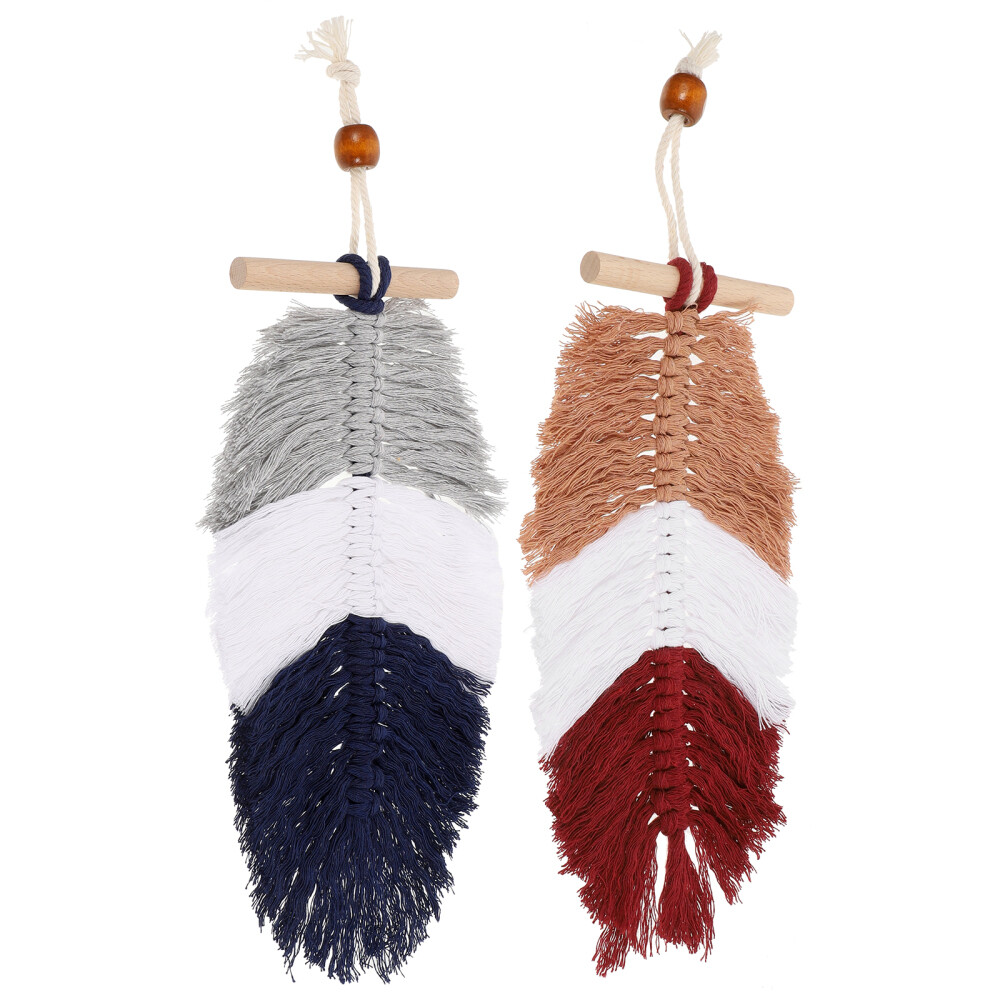 2Pcs Braided Cotton Cord Woven Leaf Hanging Ornament Locket Bohemian Decor Gift