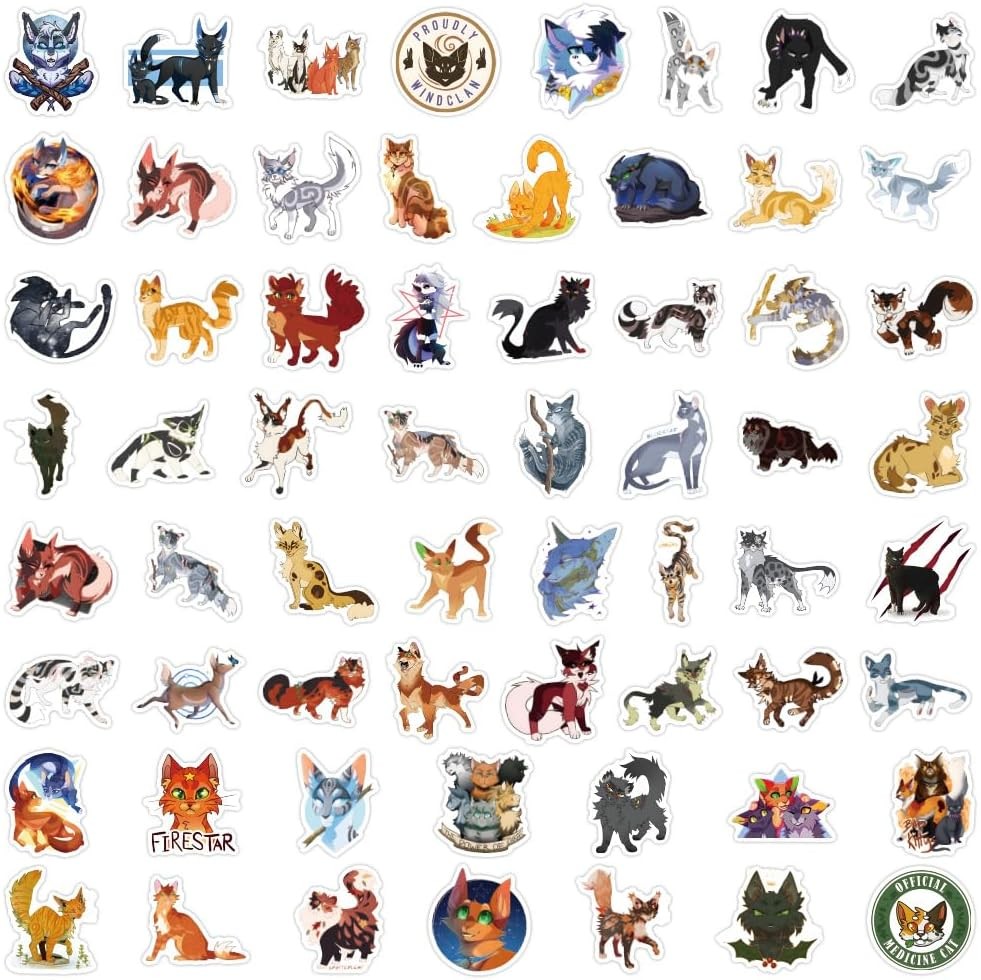 60PCS Warriors Cat Stickers for Kids Teens Adults, Cartoon Kids Stickers for Wat