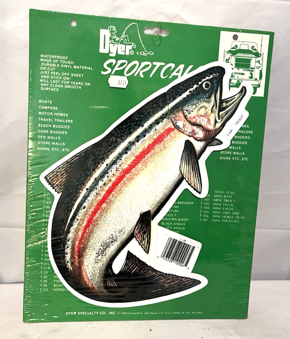 Vintage 12" Dyer Sportcals Fishing Vinyl T5-R TROUT Boat Truck Sticker
