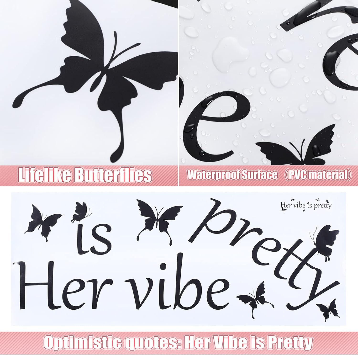 Her Vibe is Pretty Wall Decal Decor Vivid Butterflies Wall Sticker Inspirational