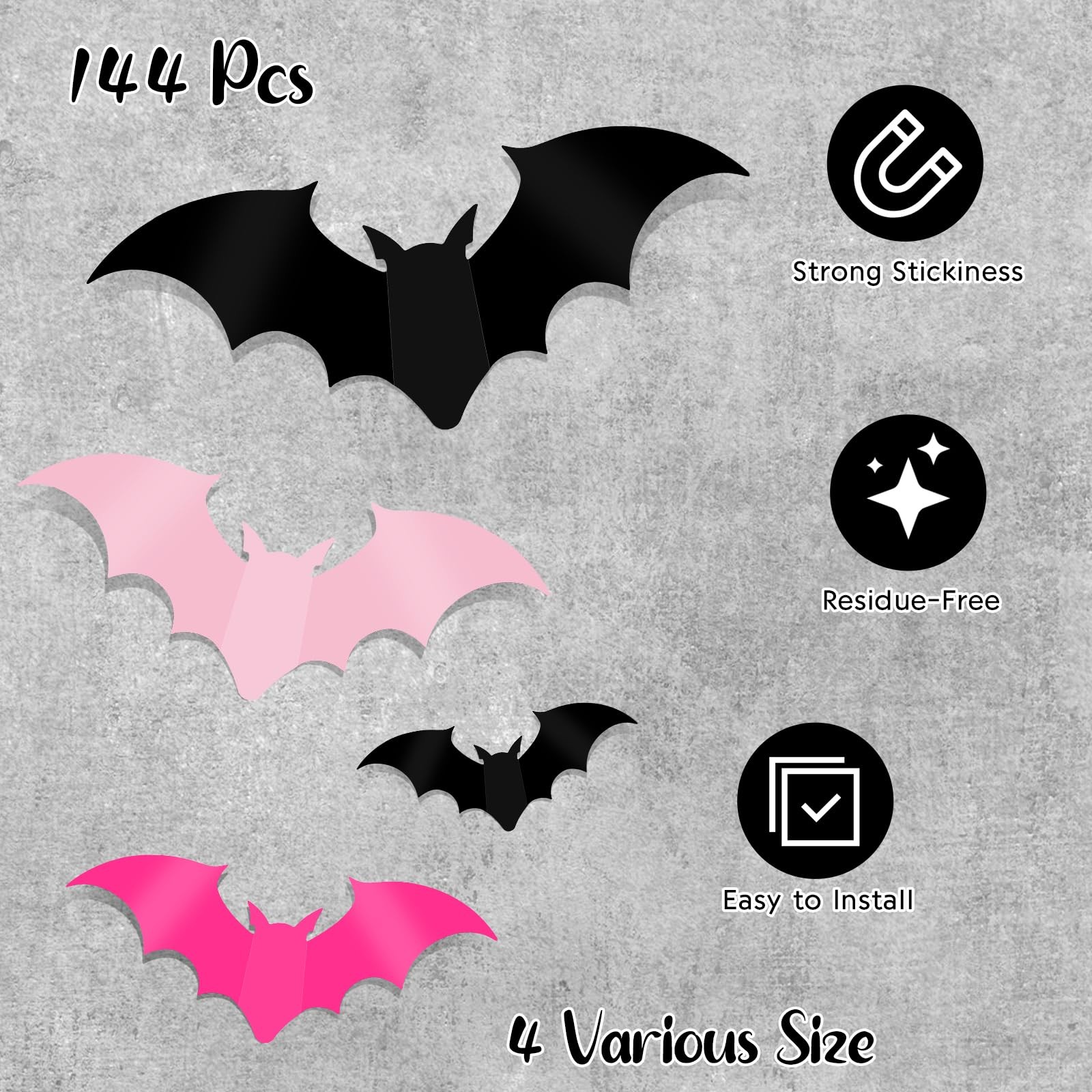 DIYASY 144 Pcs Pink Bats Wall Decor, Halloween 3D Black, Pink, Rose