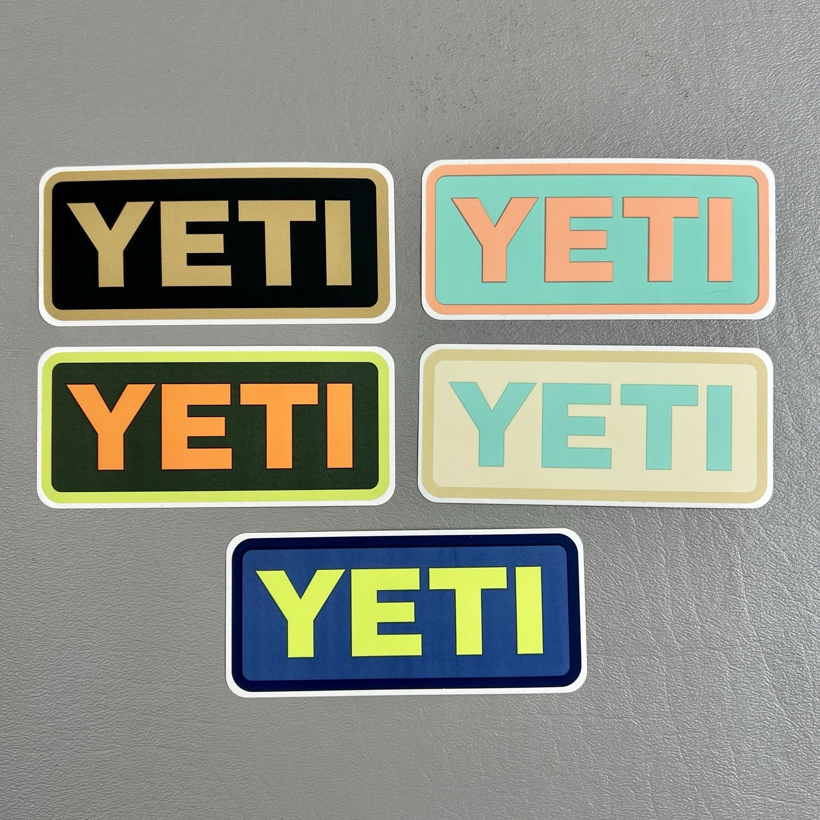 Lot Of 5 New Authentic YETI 2×4" Logo Sticker Decals Assorted Colors