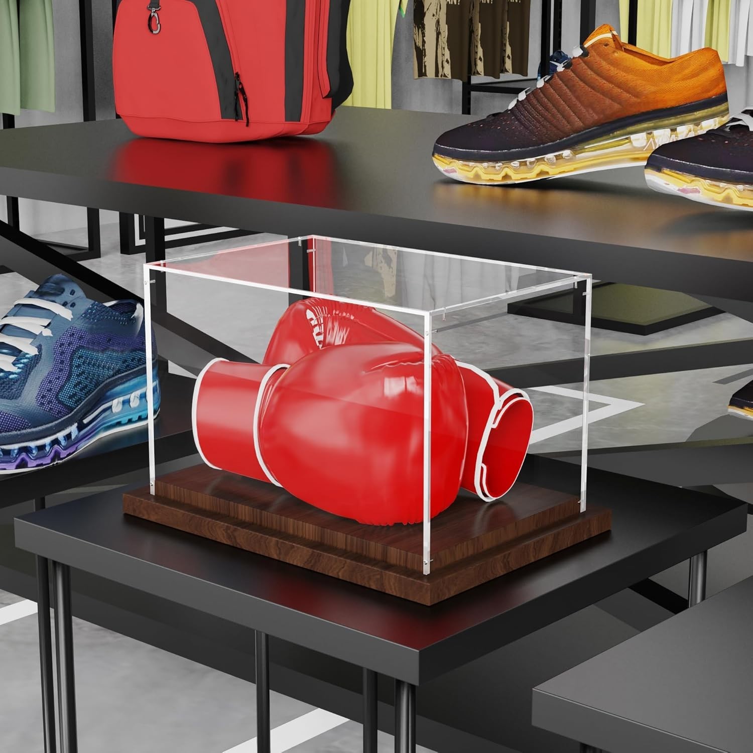 Acrylic Display Case for Boxing Gloves & Sports Memorabilia – Wood Base, Gift Id