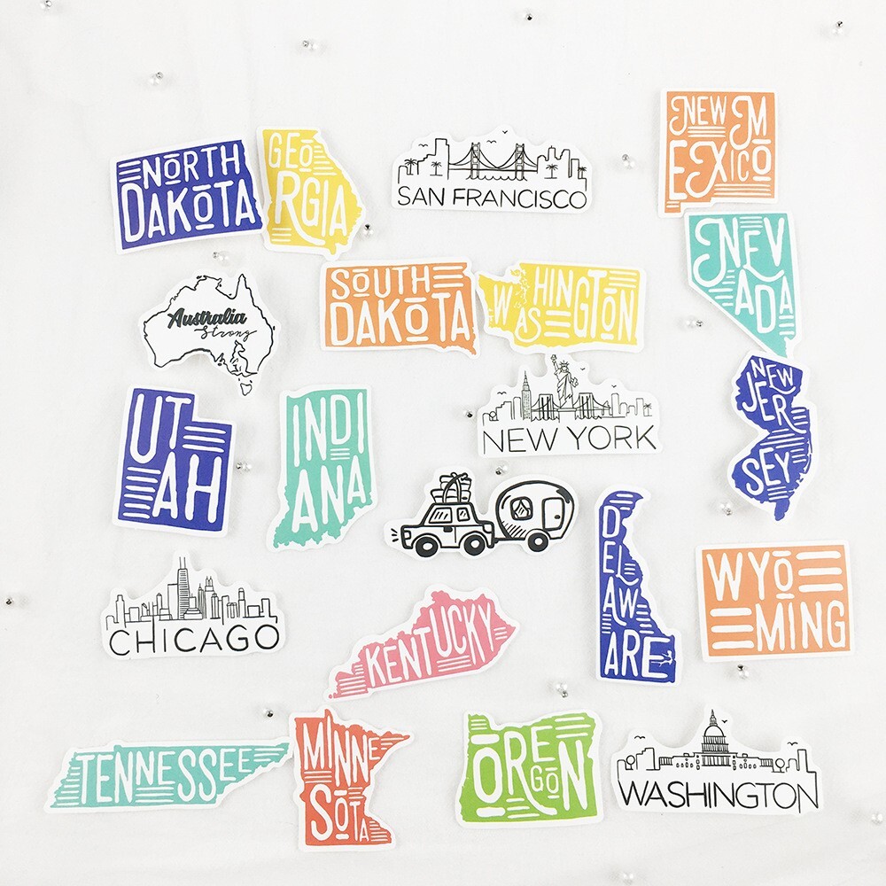50pcs US State Stickers, Travel Vacation America USA Camper Trailer, 142