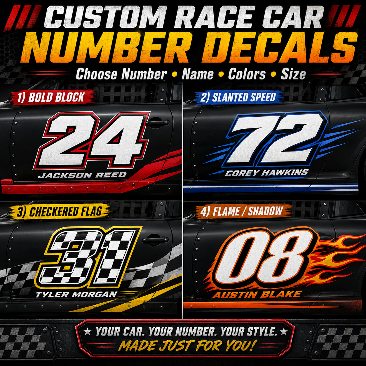 Custom Race Car Number Decals Dirt Track Go Kart Trailer Helmet Vinyl Sticker