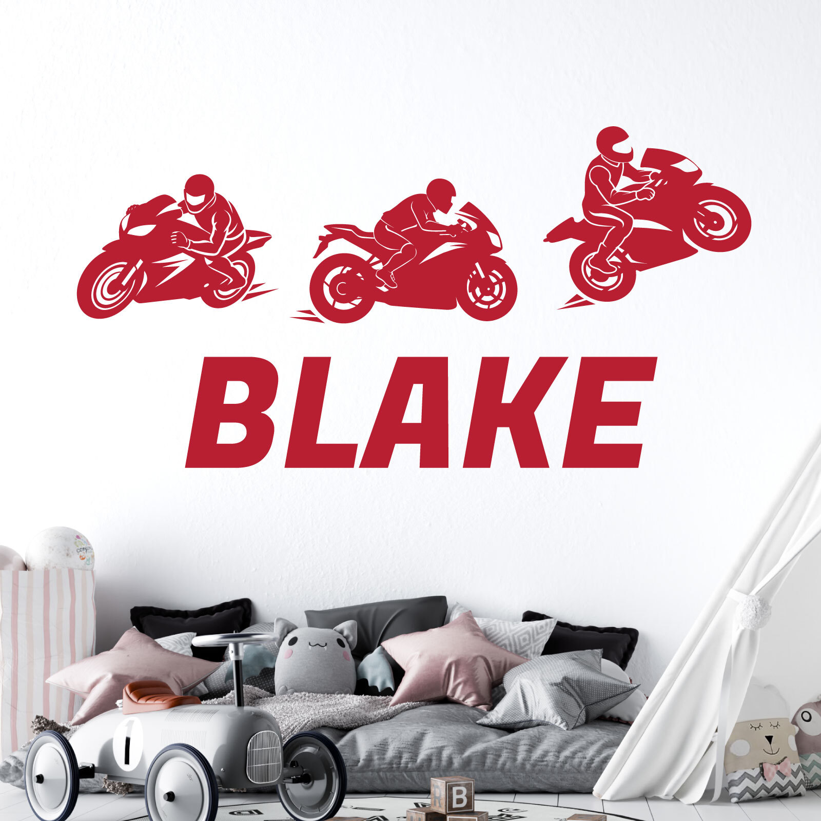 Personalised Name Motorbike Wall Sticker – Racing Motorcycles – Boys Bedroom