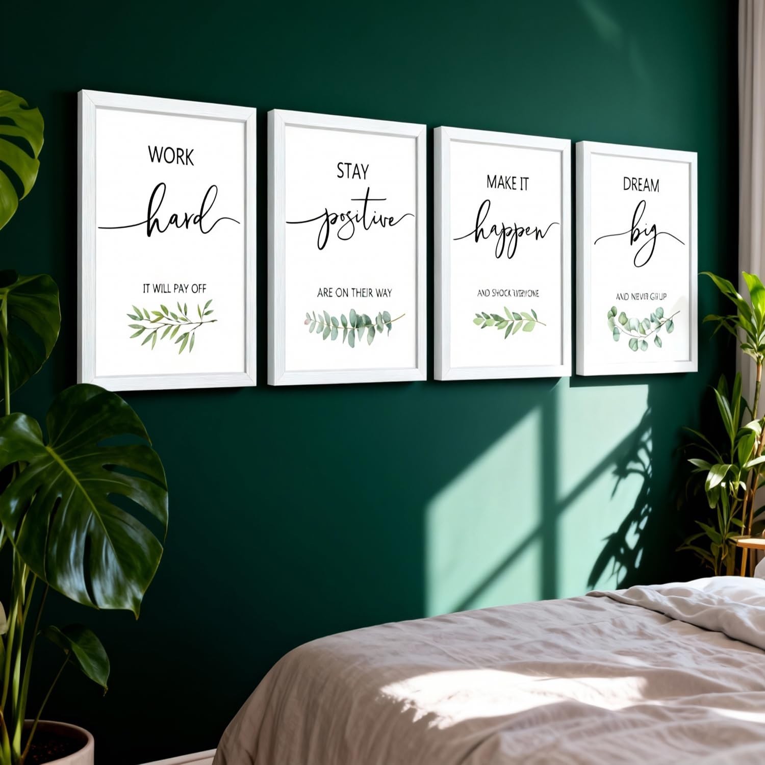 Motivational Wall Art Set of 4, 16 x 11 Inch Framed Inspirational Quotes Prin…