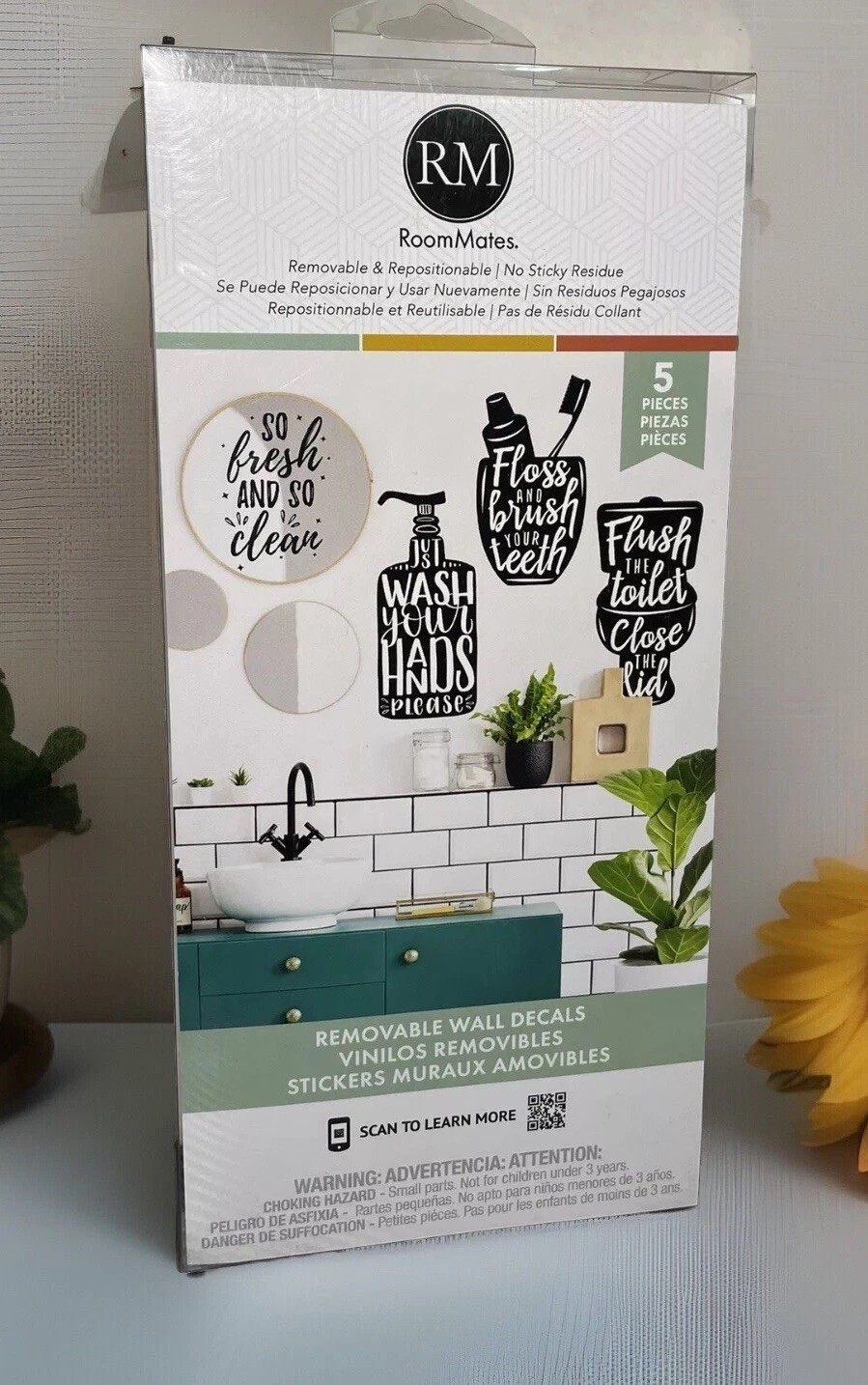 Roommates Wash Your Hands Black Quote Peel & Stick Vinyl Wall Decals New