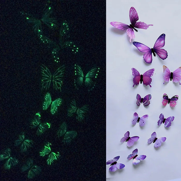 12Pcs Luminous Butterfly Wall Stickers 3D Home Decals Wedding Party Decor