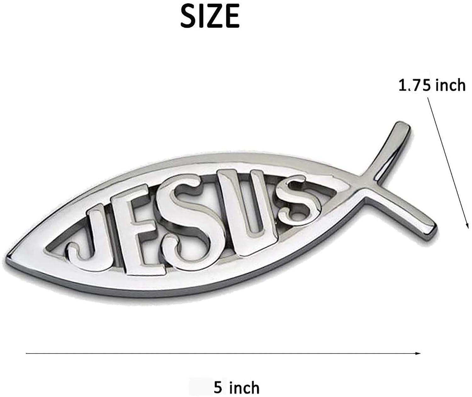 Silver 3D Chrome Car Decals Jesus Fish Emblem Stickers Auto Accessories