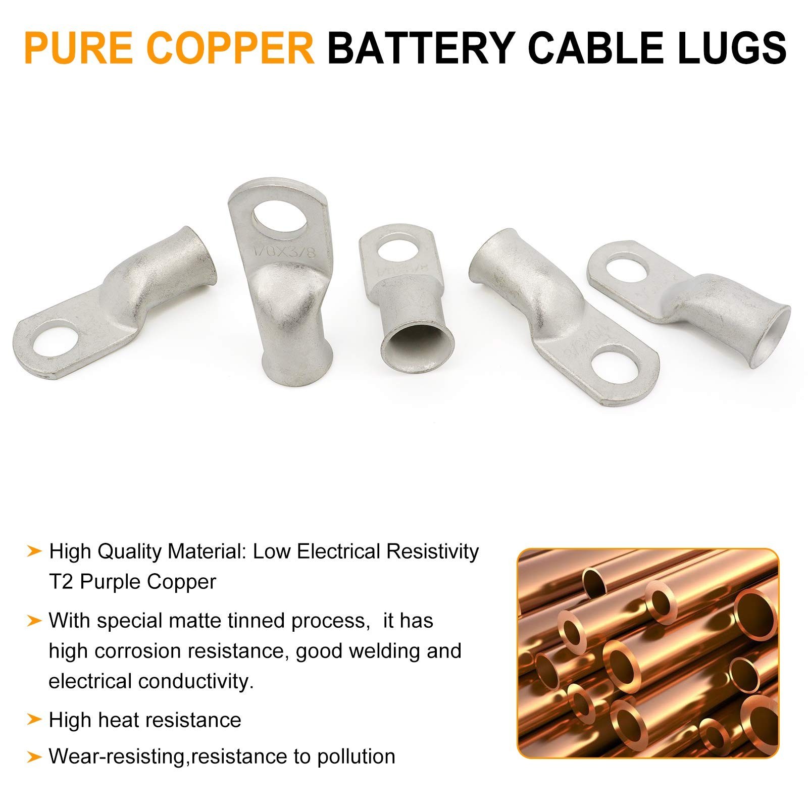 SVAAR 4 6 8 AWG Battery Cable Lug kit 56pcs Tinned Copper Battery Lugs Heavy …