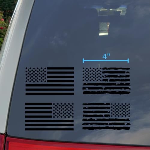 American Flag Decal 4 Pack: Regular and Distressed American Small ~4" Black