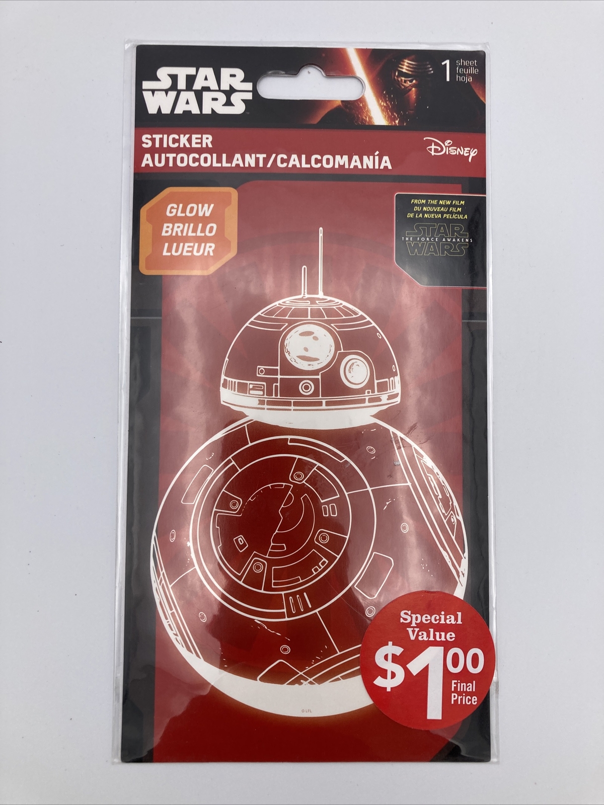 Stars Wars Decal BB8 Glows in Dark Disney 5.5”