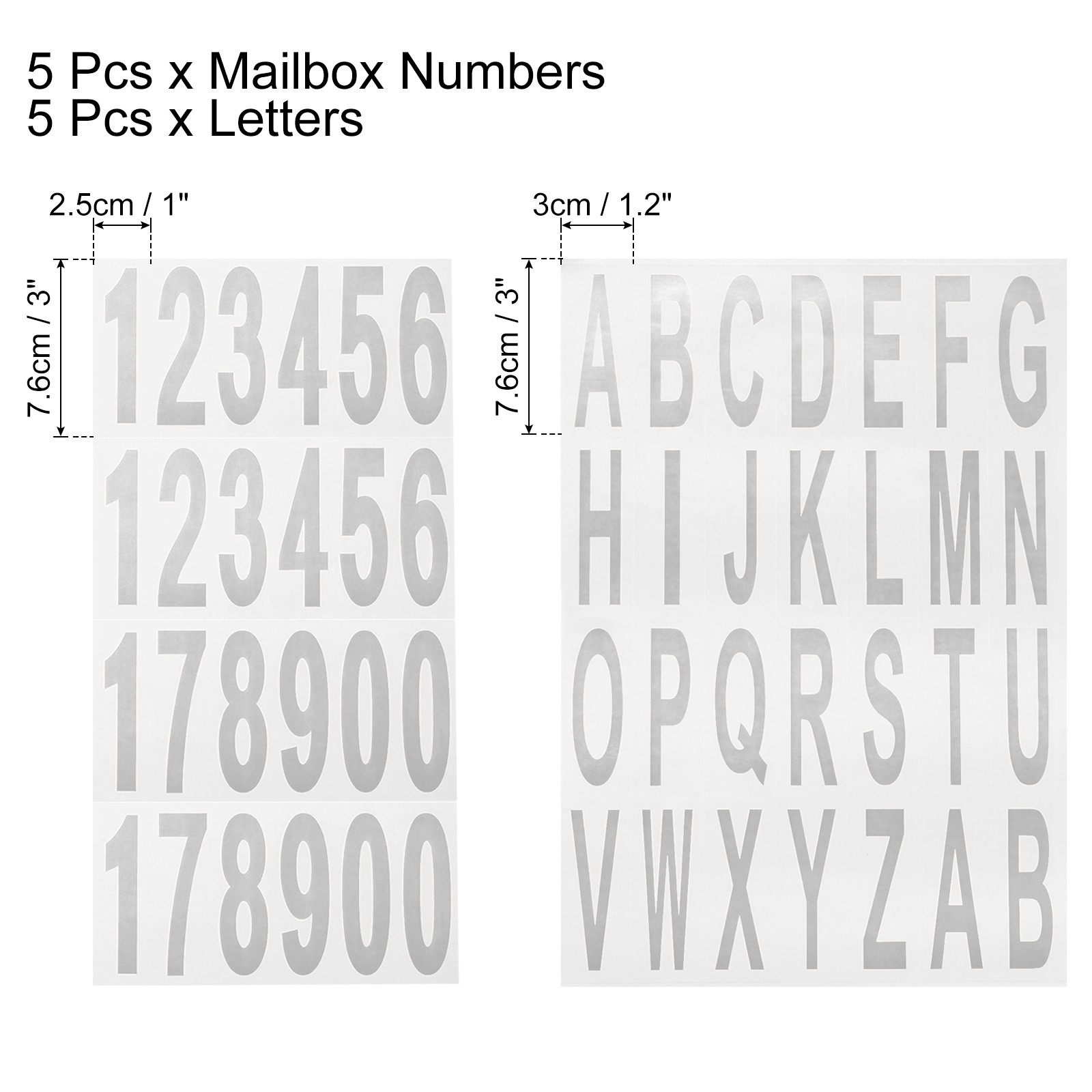 10 Sheets Mailbox Numbers and Letters for Indoor/Outdoor Decals, Silver in White