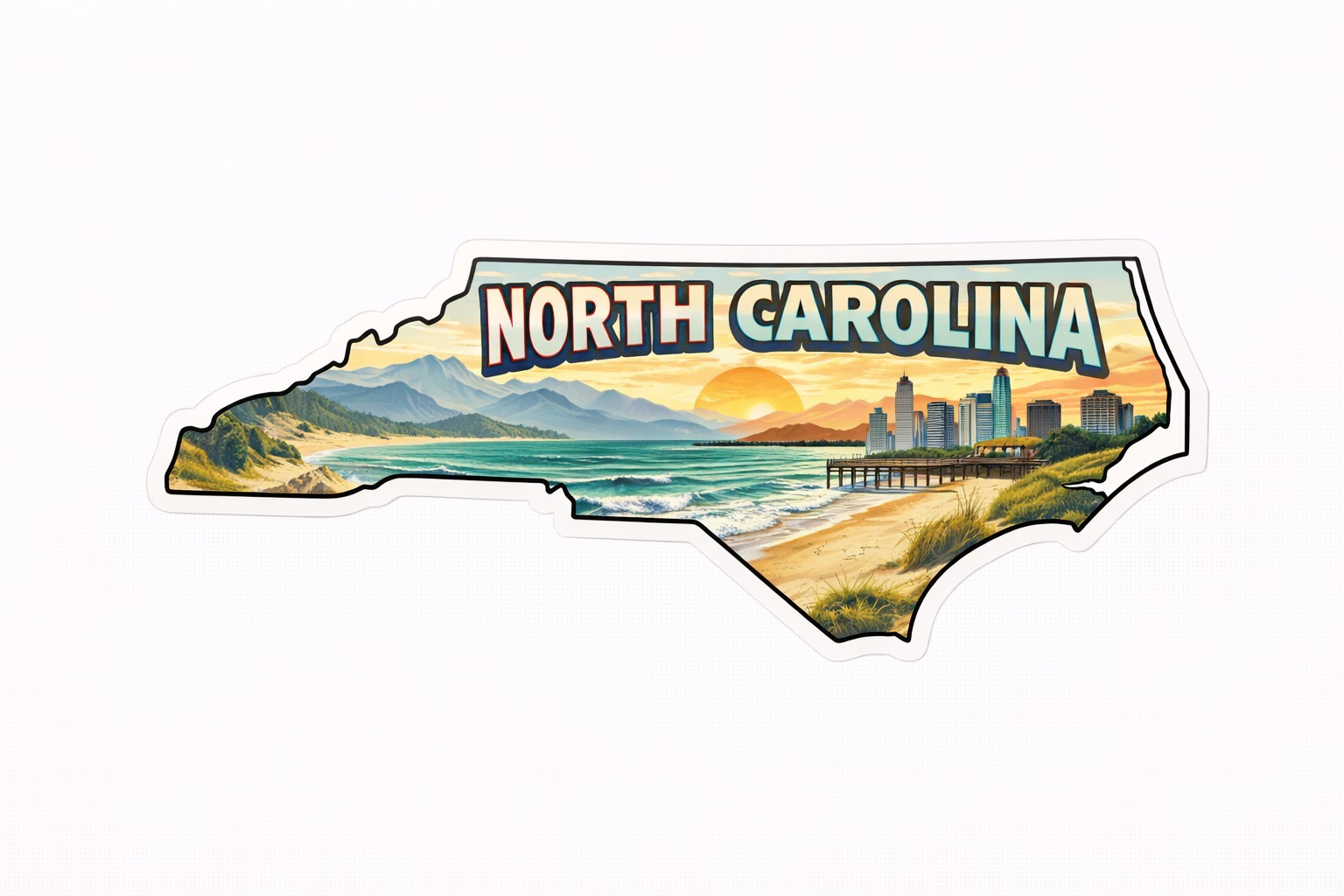 North Carolina Vintage Travel Sticker NC State Beach Mountains Vinyl Decal
