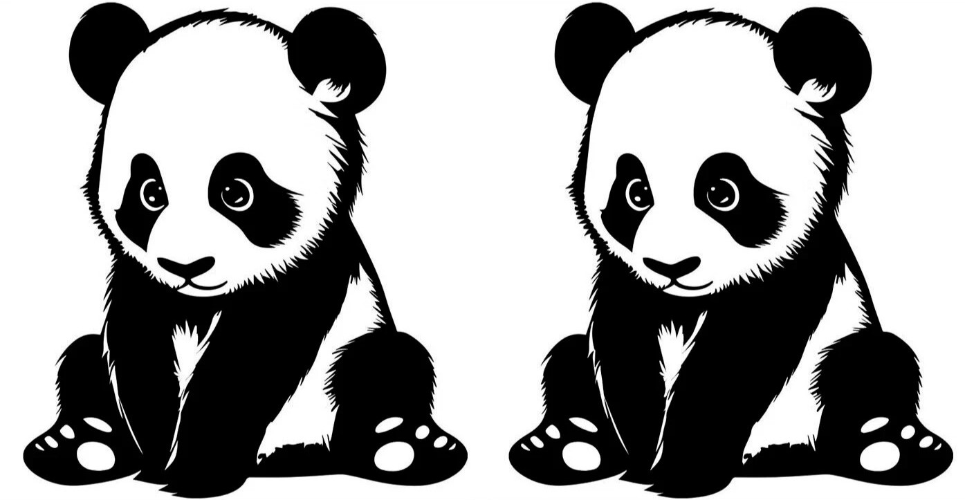 Panda TWO 5" Rendering Black Vinyl Decals Car Truck Any Flat Surface