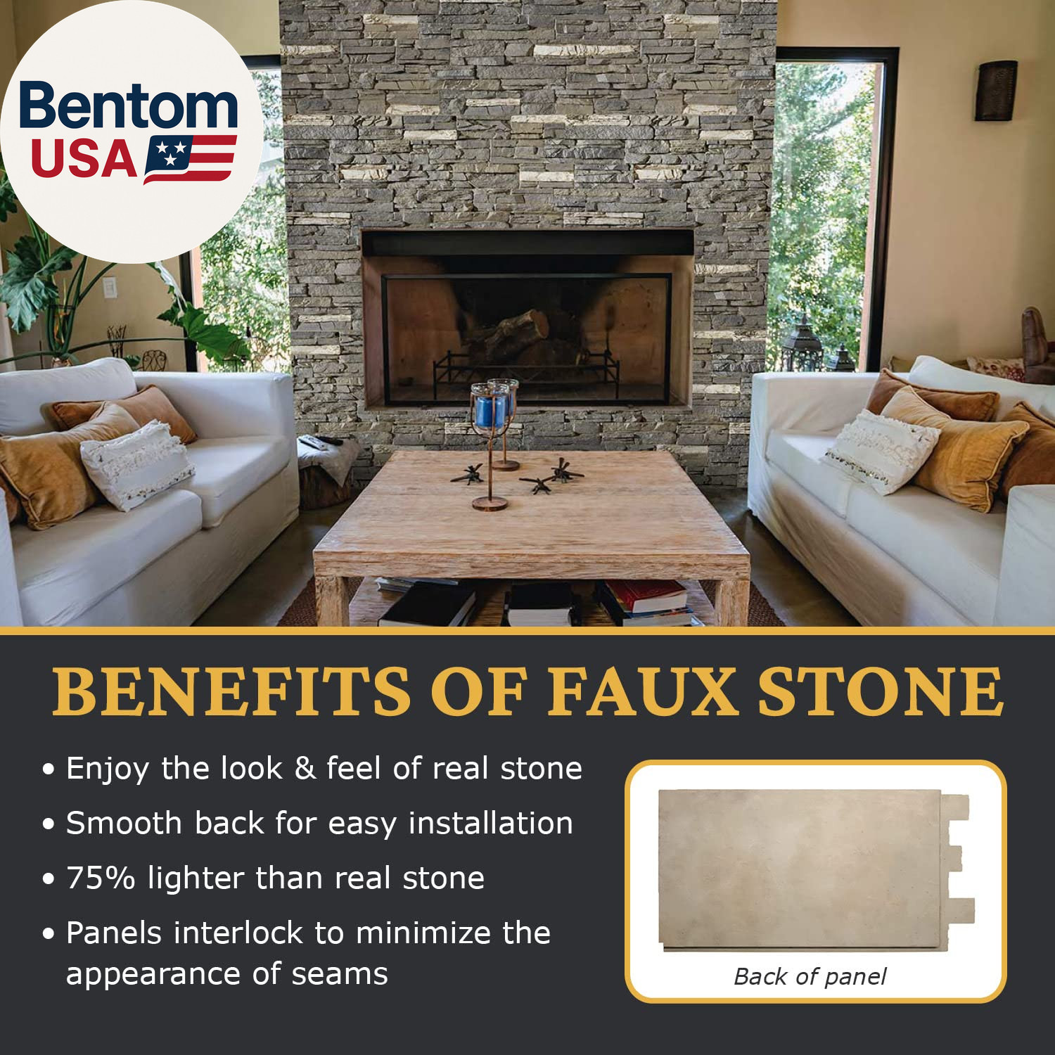 High-Density Polyurethane Faux Stone Wall Covering Panels for Interior and Exter