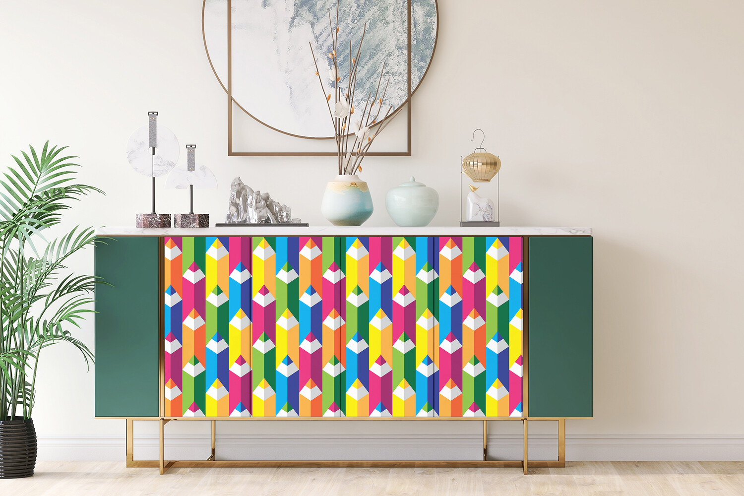 Worktop Covering Stickers Self Adhesive Vinyl Wrap Coloured crayons 100×50