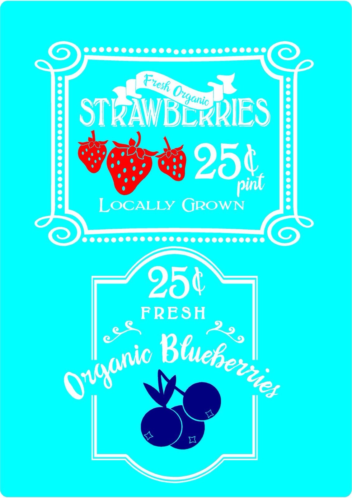 Fresh organic Strawberries and blueberry vinyl wall decals art Country Kitchens