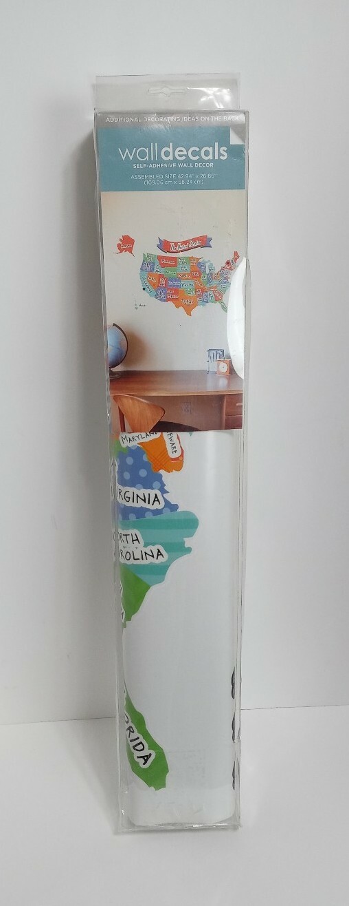 New United States Map Vinyl Wall Decal Decor Bright Colors 42" x 26" NIB