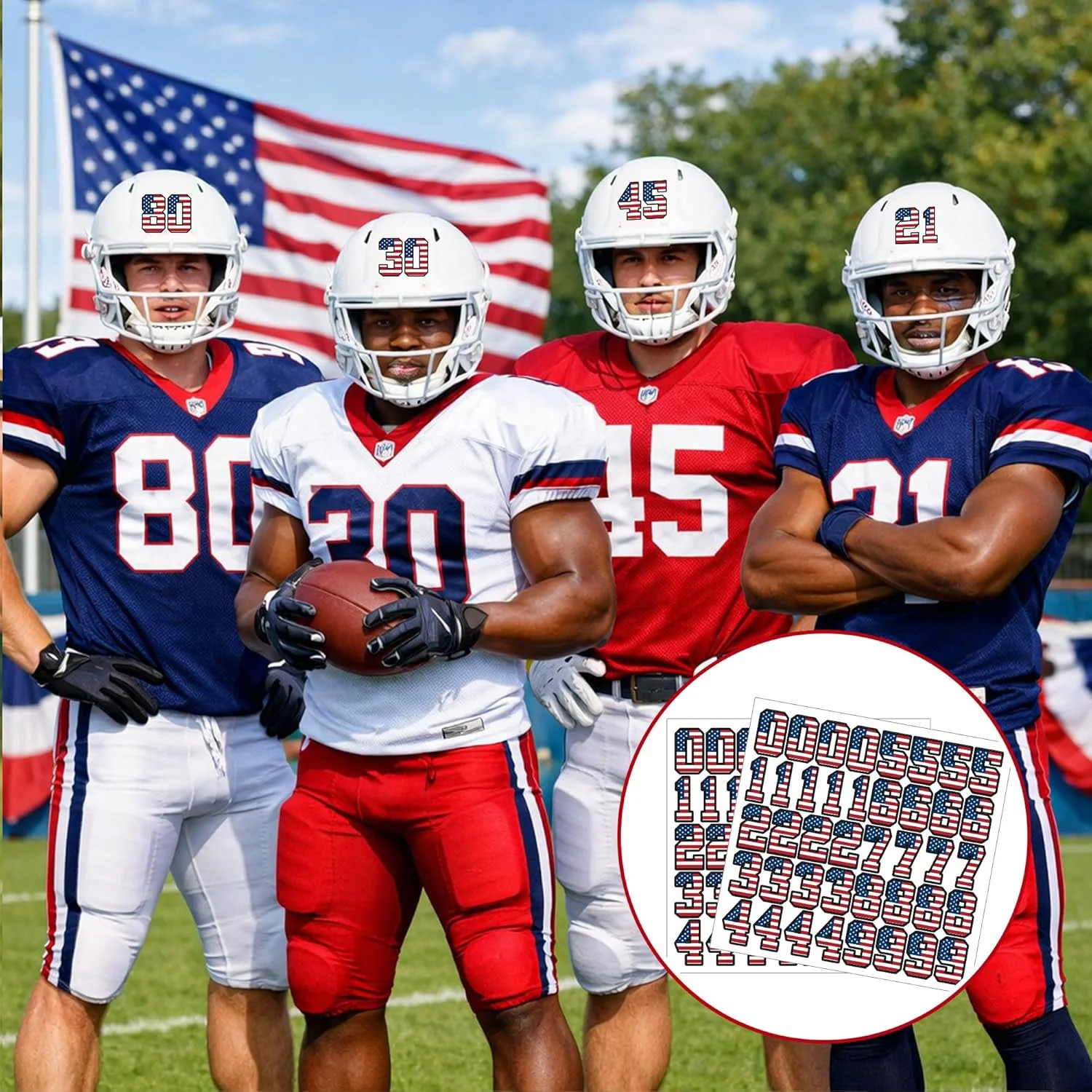328 Pcs American Flag Helmet Number Stickers, Red White Blue Patriotic Sports He