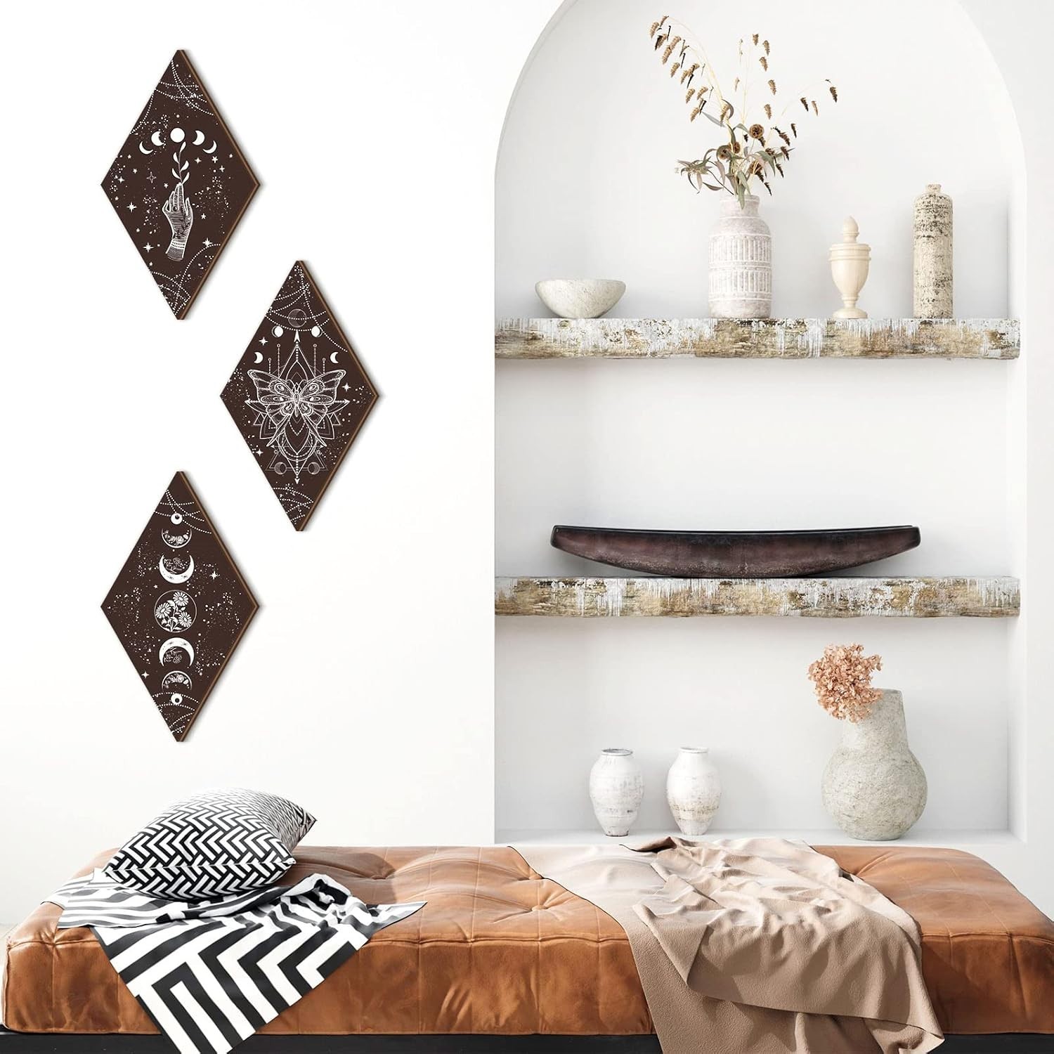 Unique Butterfly & Moon Phase Wall Decor – 3-Piece Rustic Art Set for Any Room