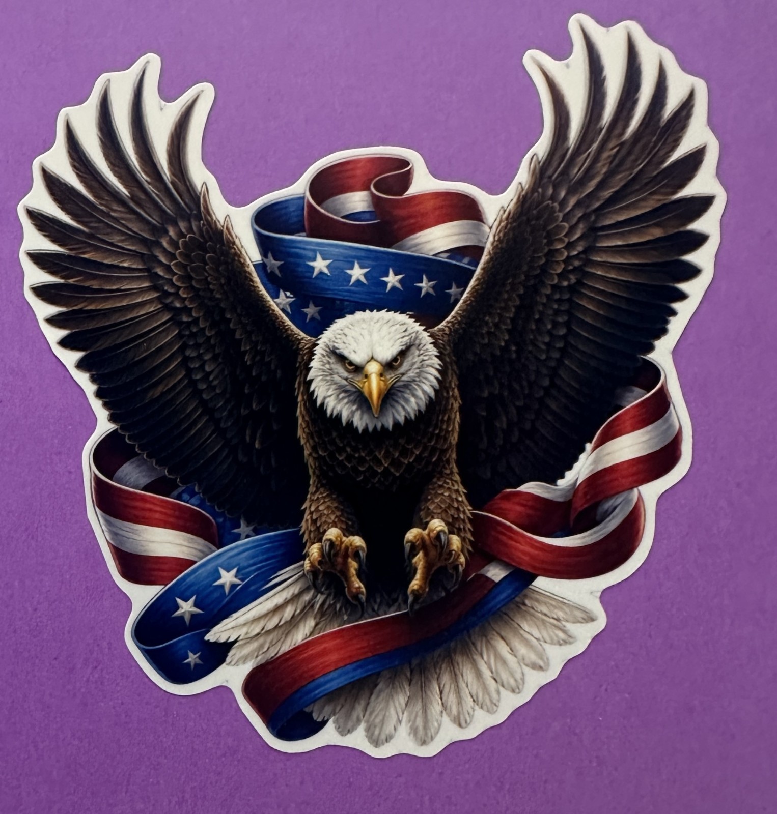 3 Inc Patriotic Bald Eagle Sticker USA Flag Ribbon American Freedom Vinyl Decal