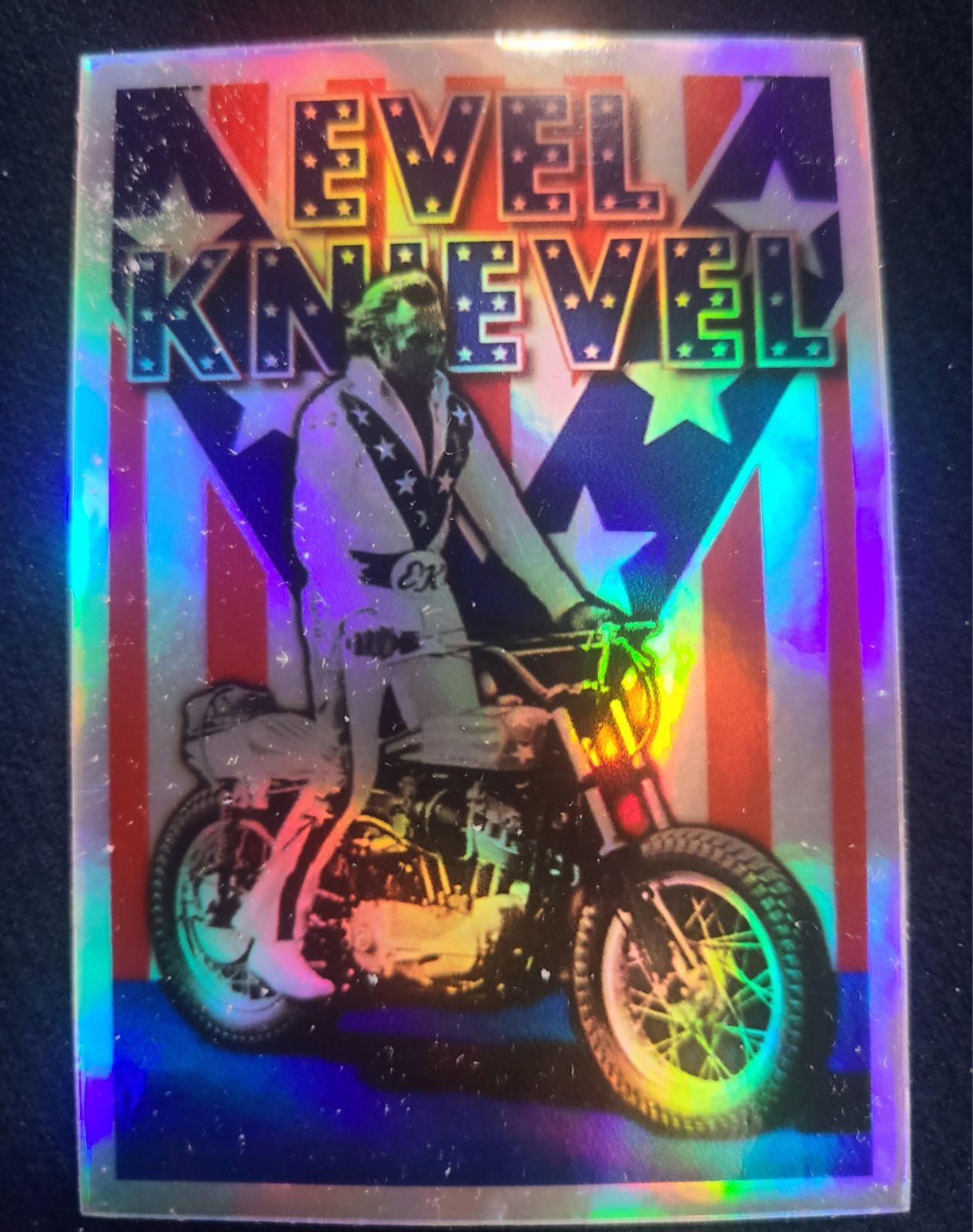 Evel Knievel Hologram Reflect Motorcycle Jumping Sticker 1970s Daredevil Decal