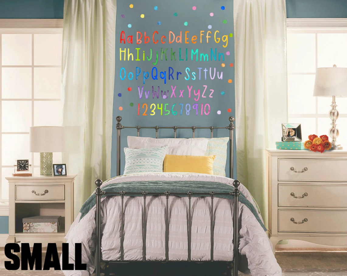 Watercolor Rainbow Alphabet Wall Decal Set Upper Case Lower Case Numbers Rainbow