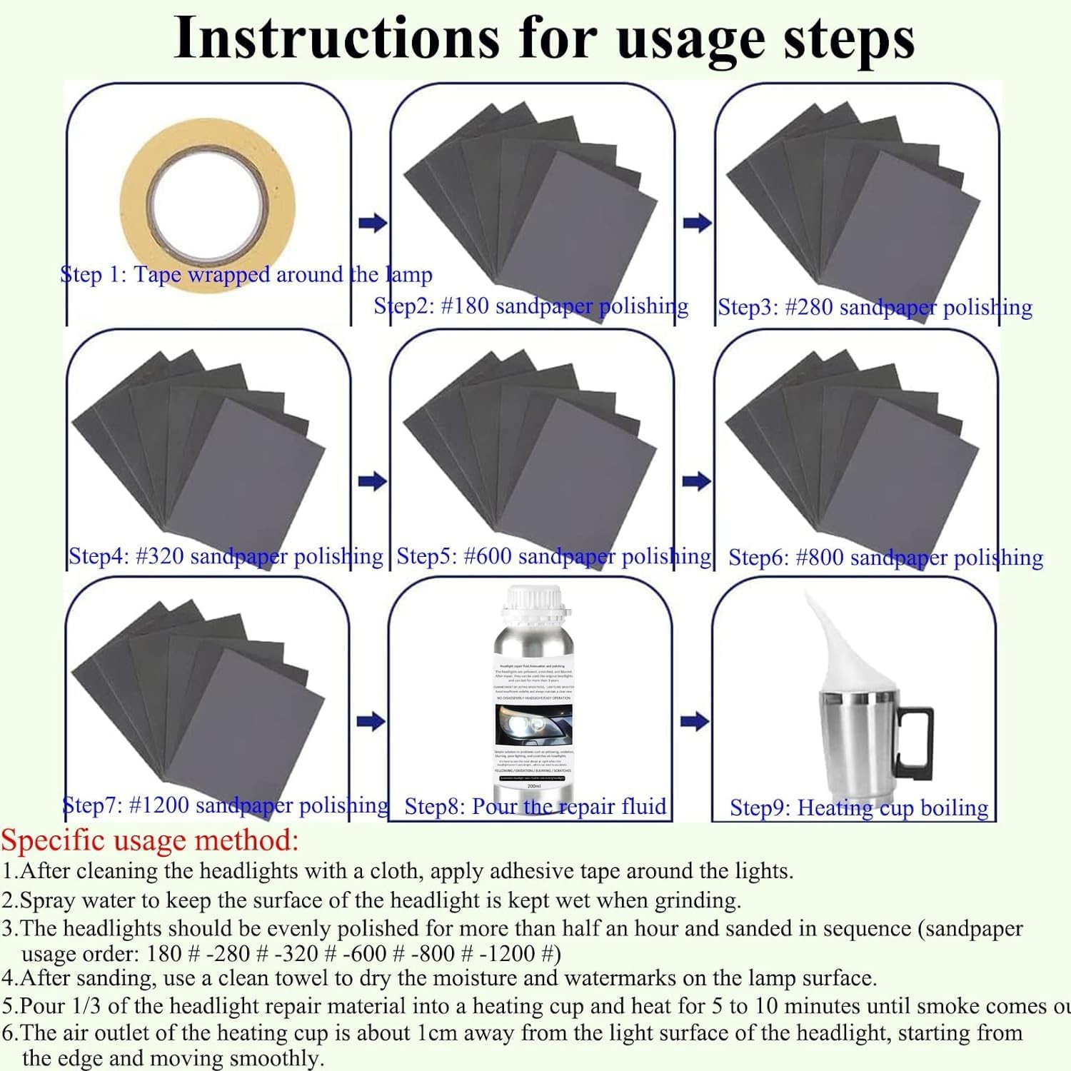 Car Headlight Restoration Kit, Auto Headlight Lens Polish Repair Kit Atomizing C