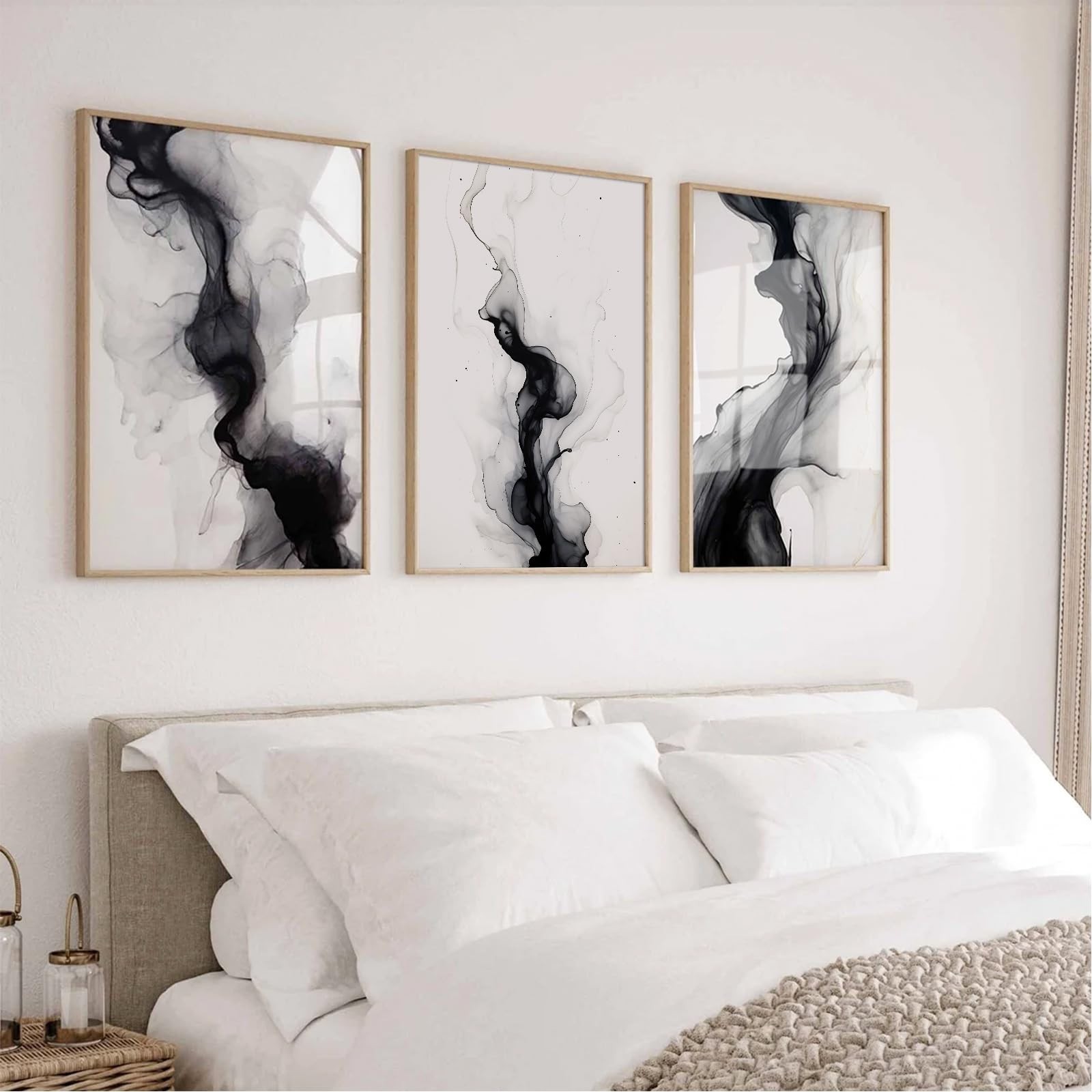 Black White Abstract Wall Art Decor Gray Modern Wall Art Minimalist Canvas Pa…
