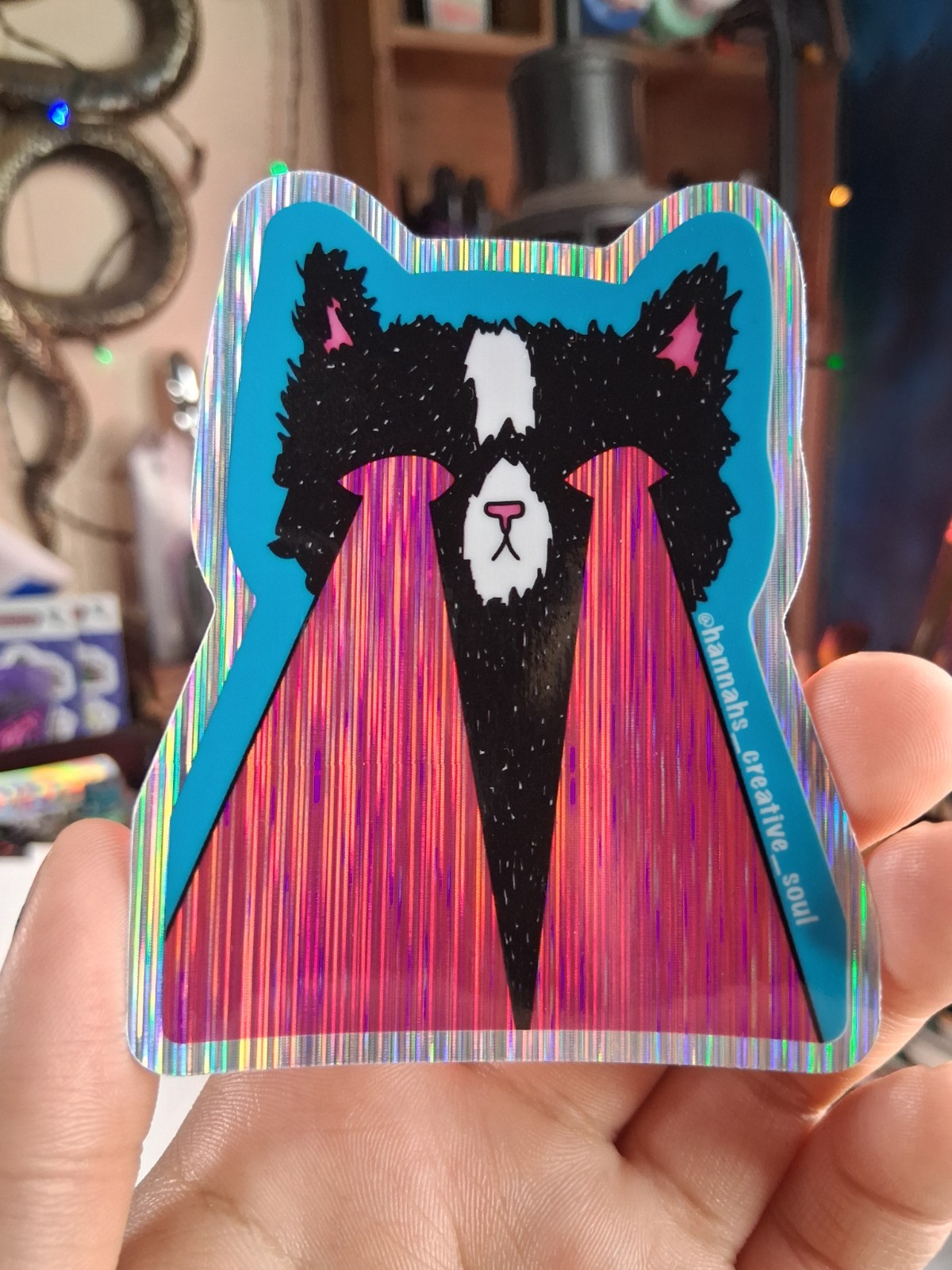 Holographic Whimsical Surreal Cute Kitty Lazer Beam Eyes Vinyl Sticker,Trippy