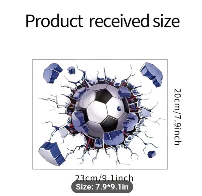 Soccer Wall Decal 3D Break Through Peel Self-Adhesive SHIPS FREE!