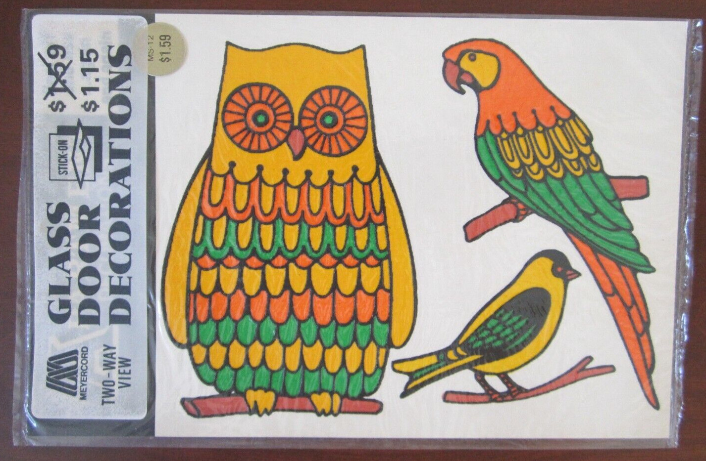 Meyercord VintageTwo Way View Glass Door Decorations Owl, Parrot, Bird ~ NOS