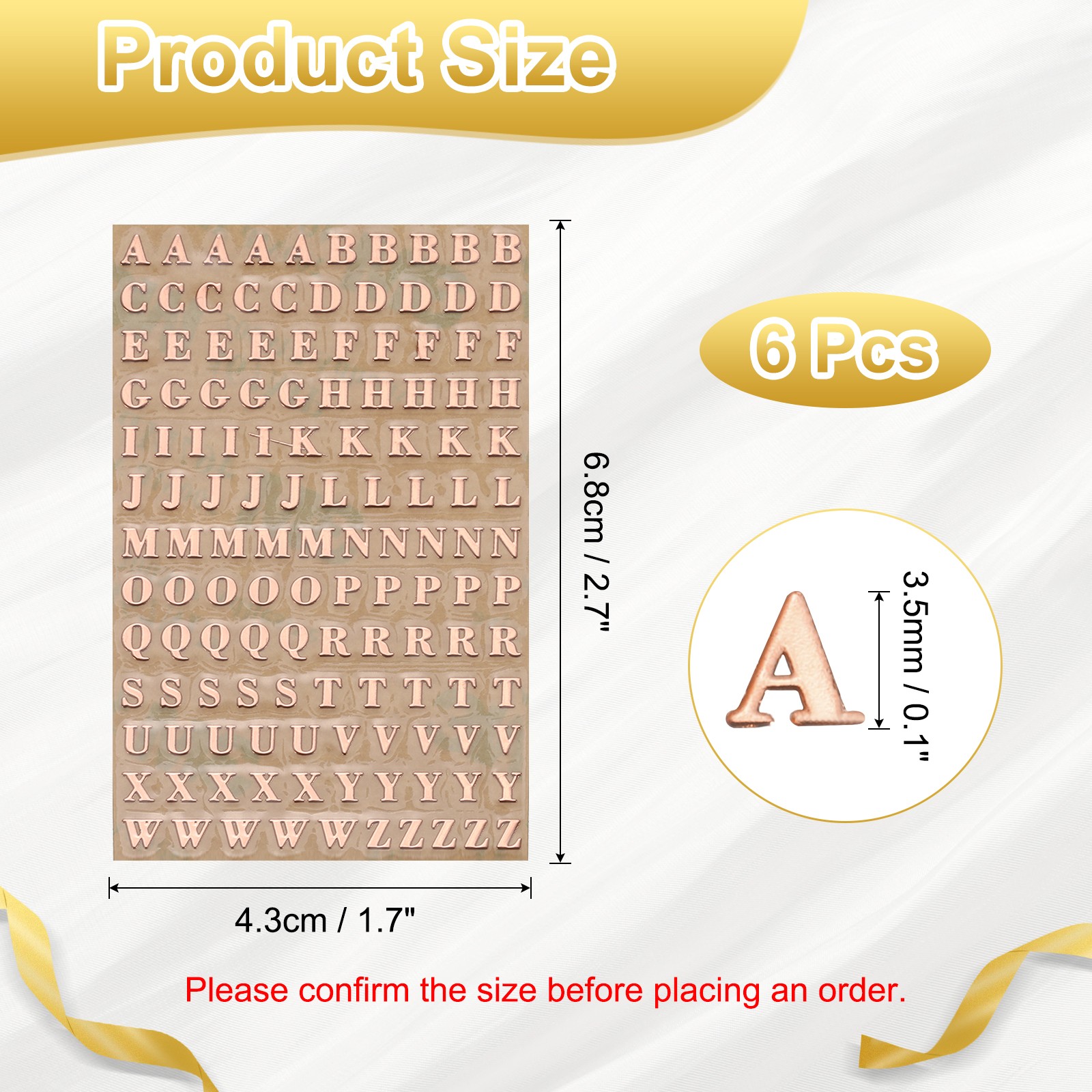 6Sheets Letter Stickers 0.12"Letter Alphabet Stickers(Rose Gold,Uppercase)