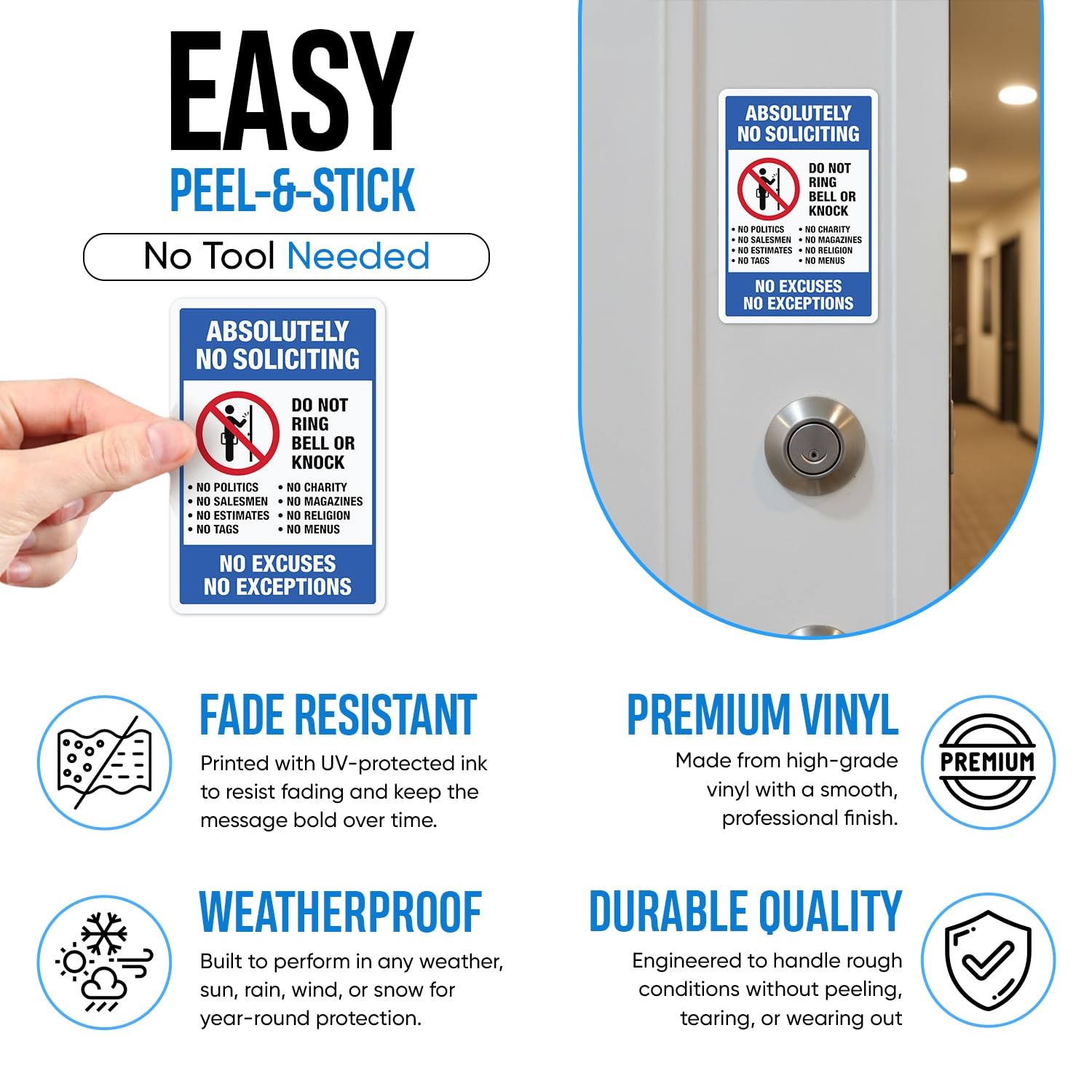 | Absolutely No Soliciting Stickers For Front Door – 3 Pcs (One 5.5" x 3.75",…