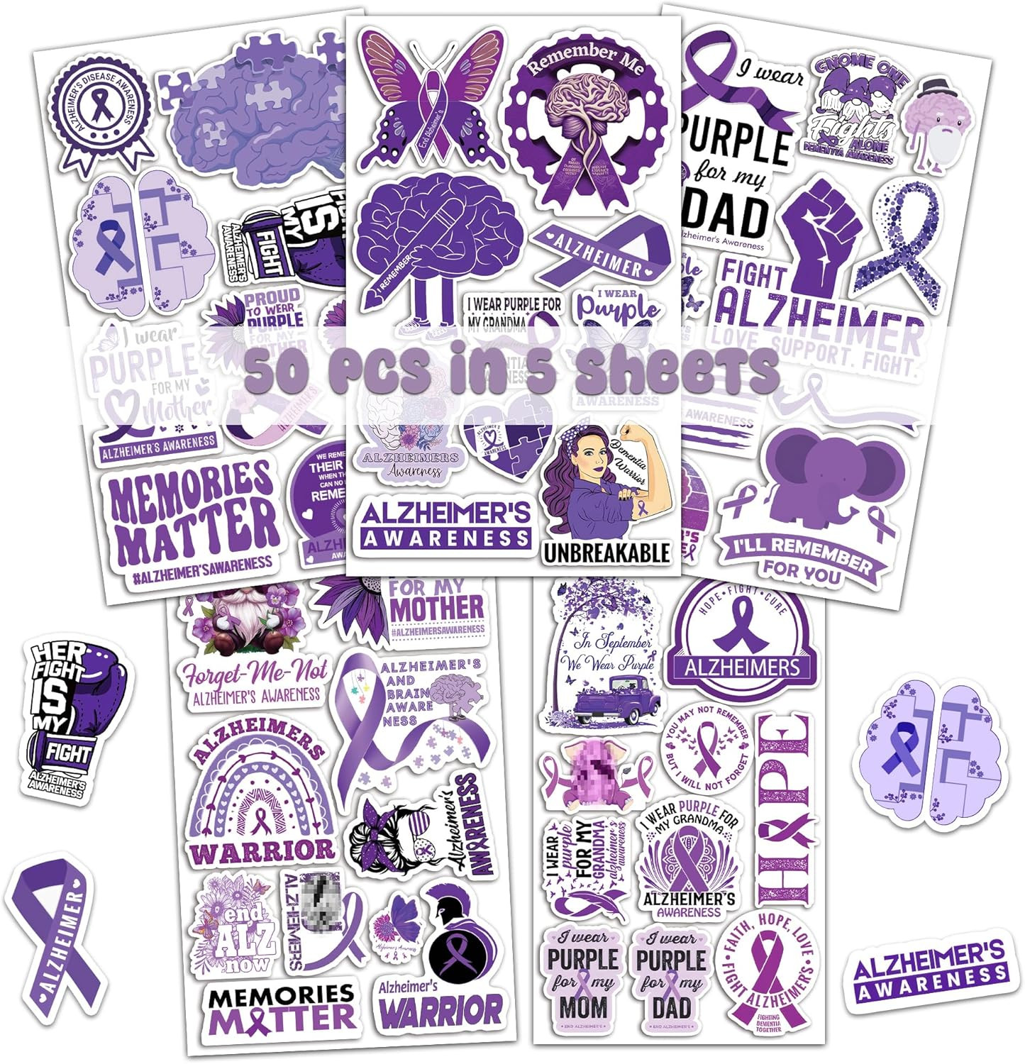 50 PCS Alzheimers Sticker Inspirational Vinyl Decals Waterproof Accessories Deco