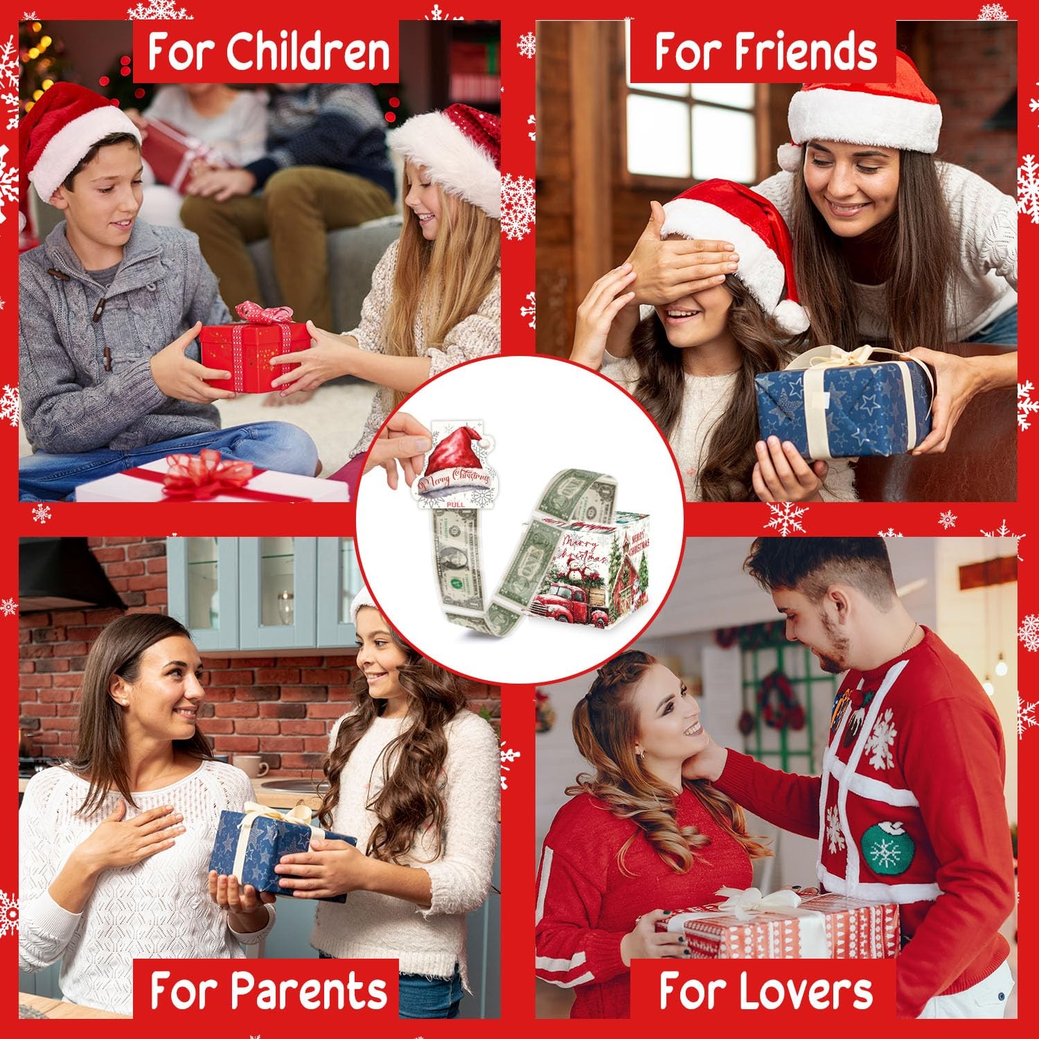 SHLINCO Christmas Party Gifts – Money Pull Box 1 Count (Pack of 1), White Red