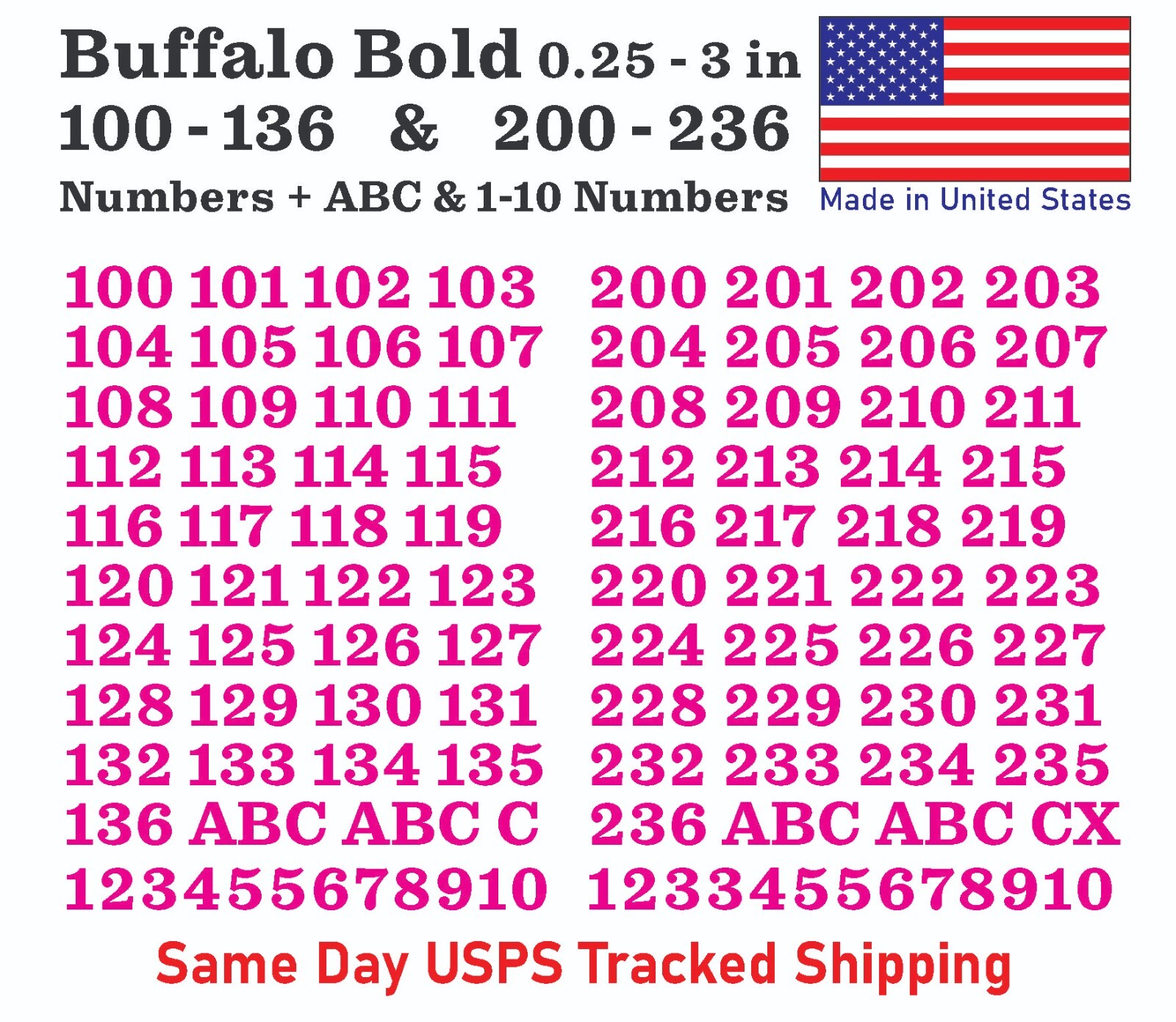 100-136 & 200-236 Vinyl Decal Numbers – Mailbox, Wall, Address, Locker Stickers