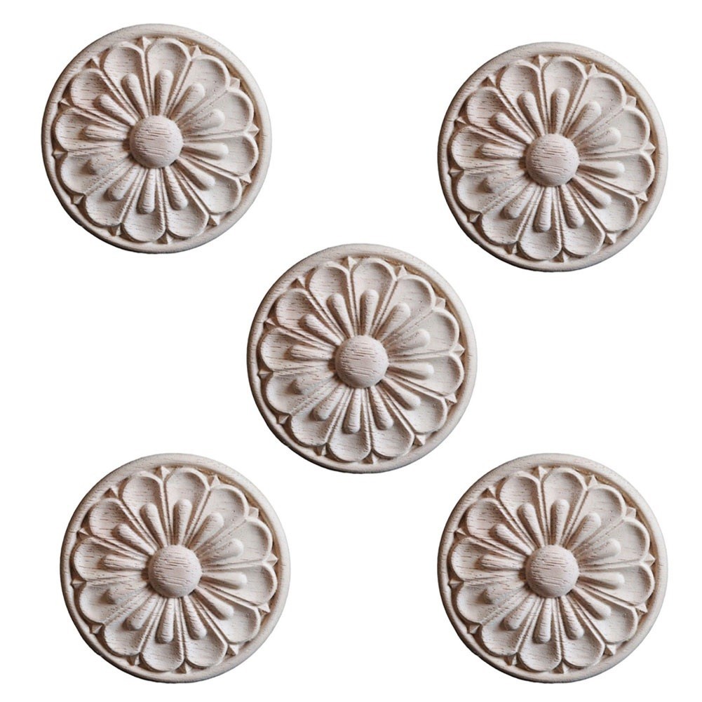 Set of 5 Round Wood Onlays for Handcrafted Furniture Carving (84 characters)