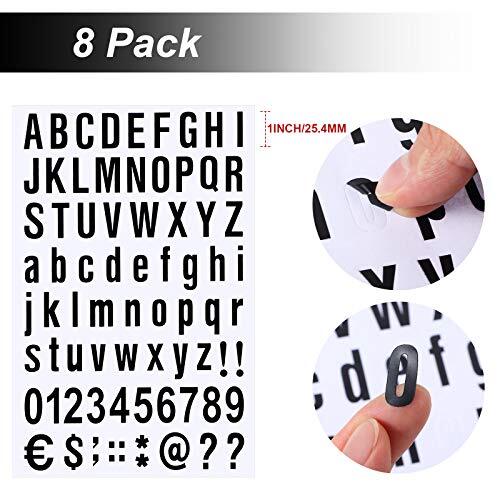 8 Sheets Self Adhesive Vinyl Letters Numbers Kit, Mailbox Numbers 1 Inch Black